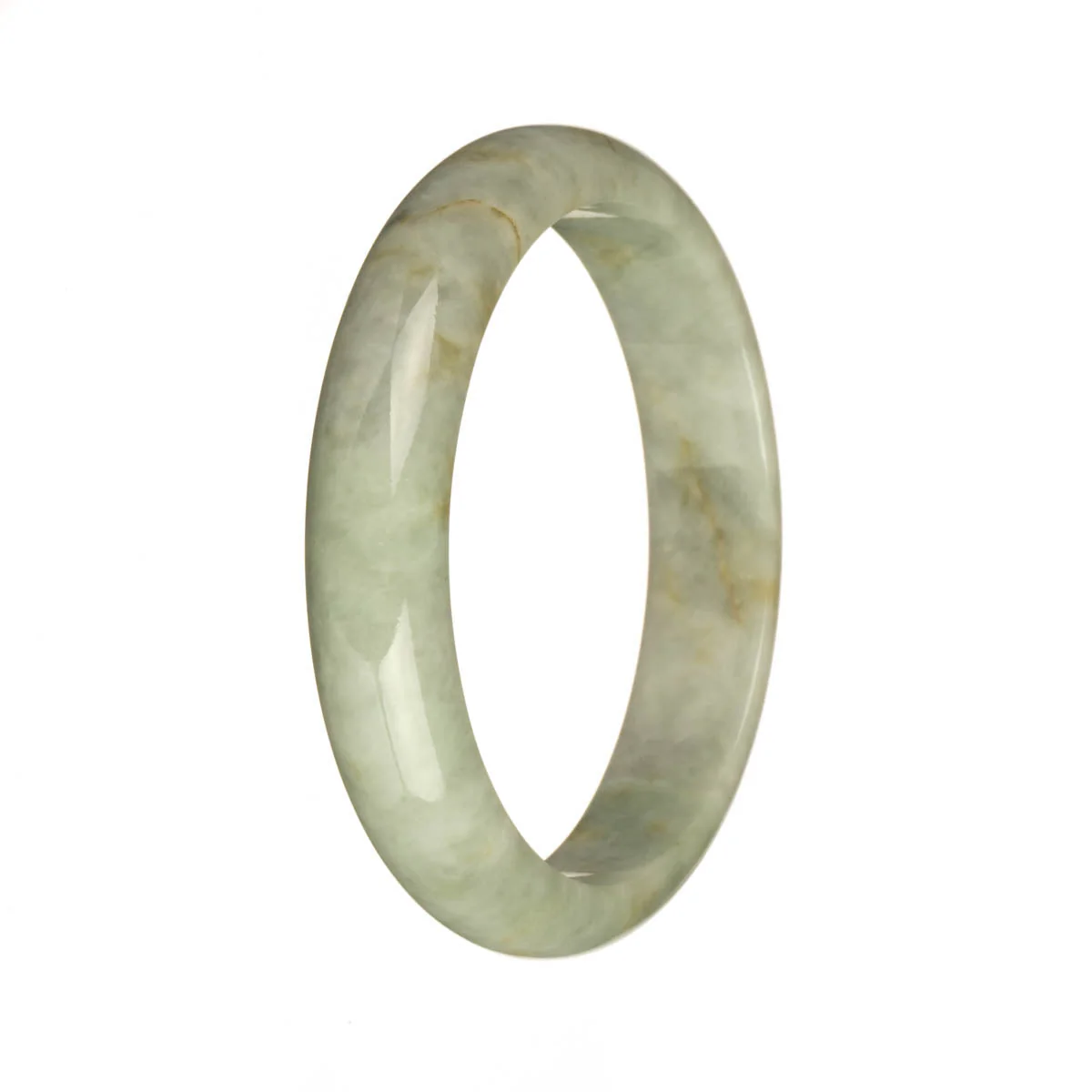 Genuine Natural Pale Grey with Pale Green and Brown Patterns Burmese Jade Bracelet - 59mm Half Moon