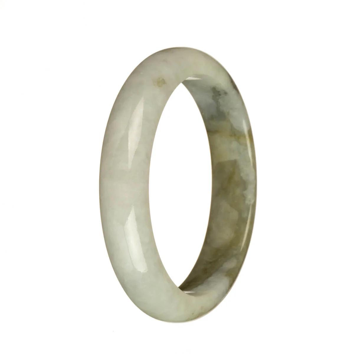 Genuine Grade A Grey and Olive Green Traditional Jade Bangle Bracelet - 59mm Half Moon - Image 2