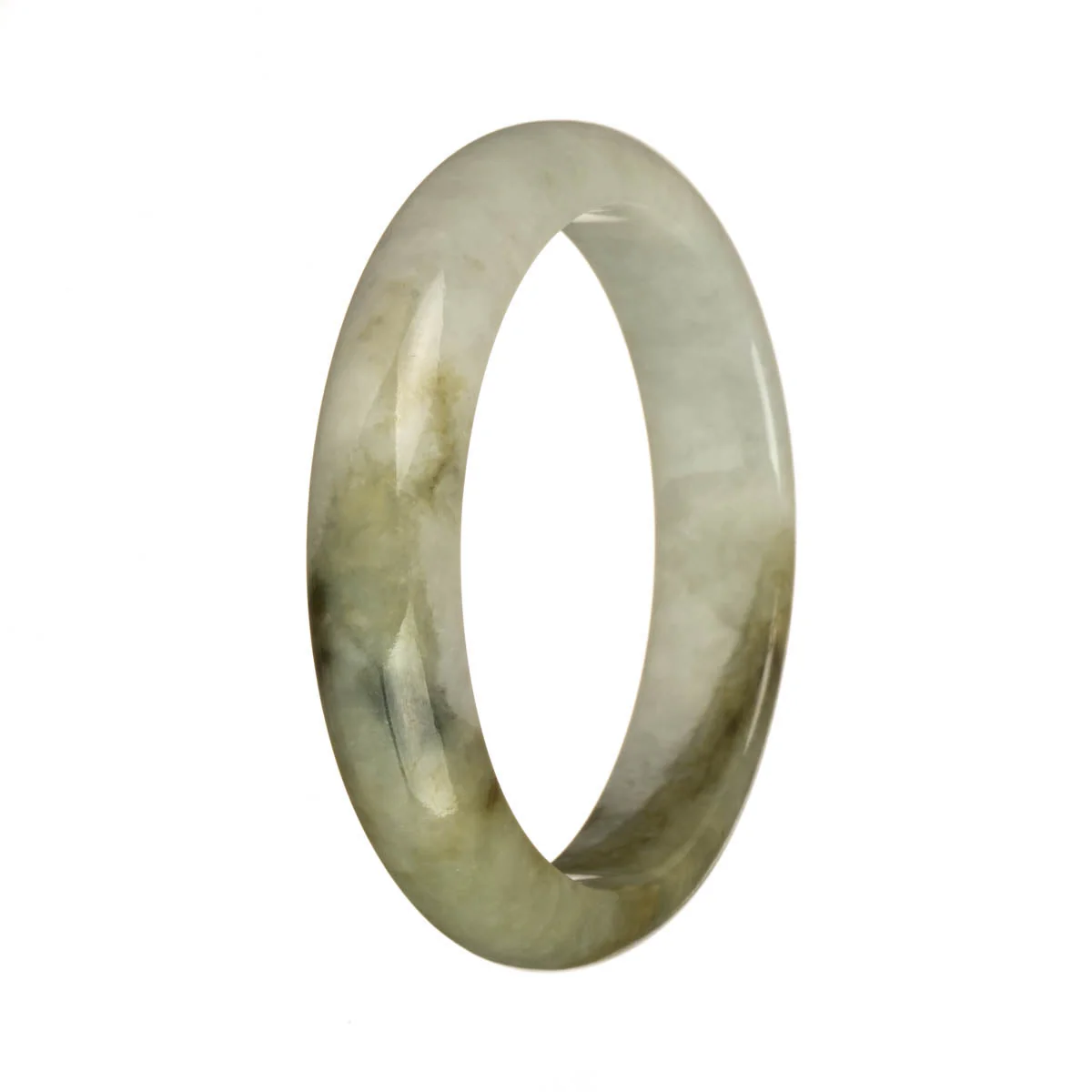 Genuine Grade A Grey and Olive Green Traditional Jade Bangle Bracelet - 59mm Half Moon - Image 3