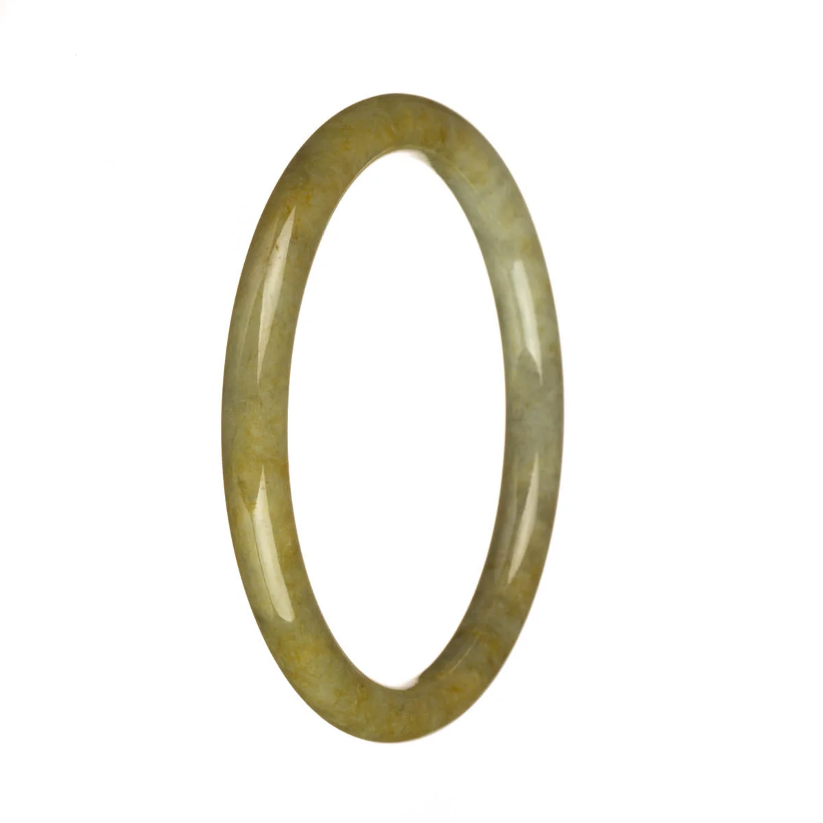 Genuine Grade A Light Grey and Yellow Traditional Jade Bracelet - 61mm Petite Round