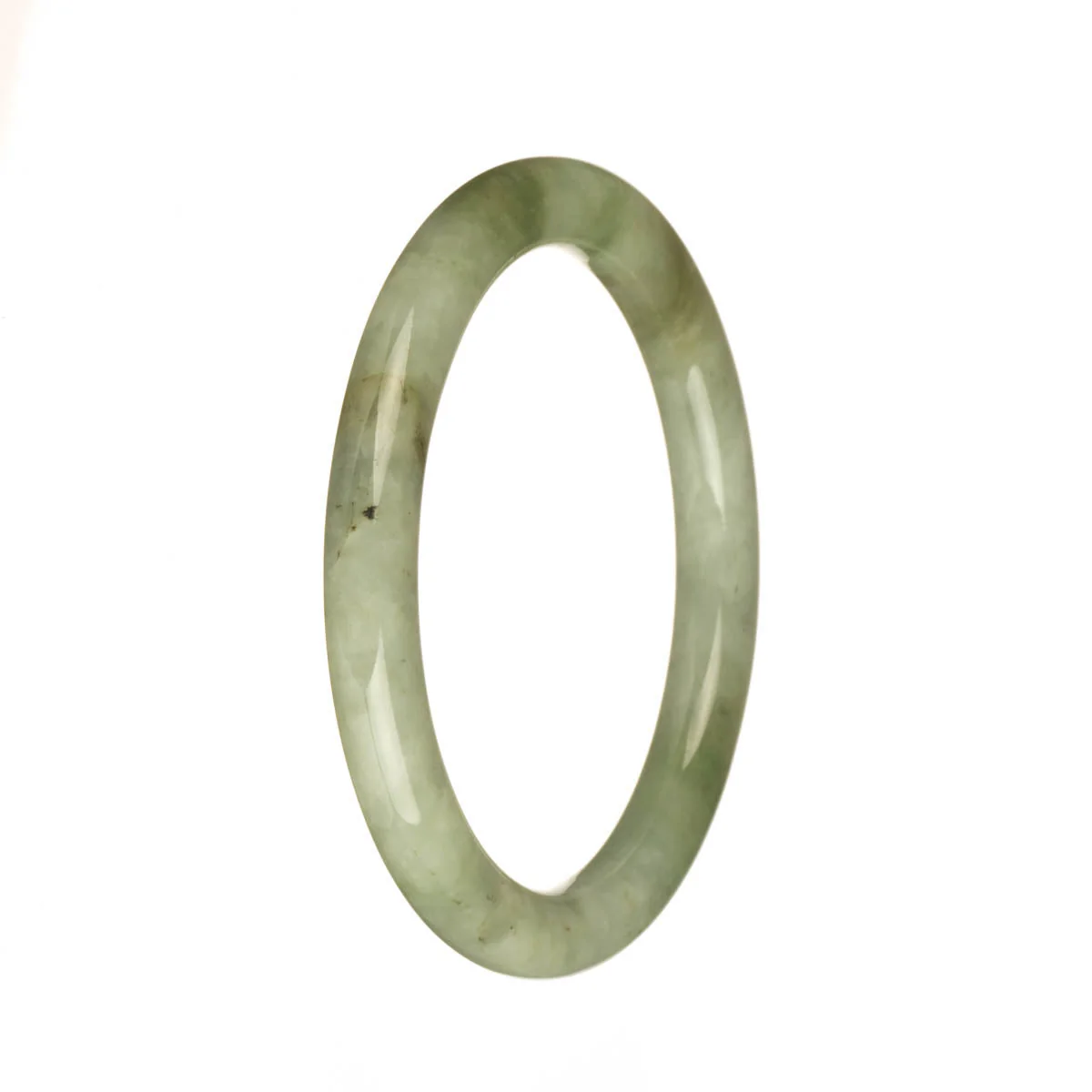 Genuine Grade A Pale Green with Apple Green and Brown Patches Jadeite Jade Bracelet - 55mm Petite Round - Image 3