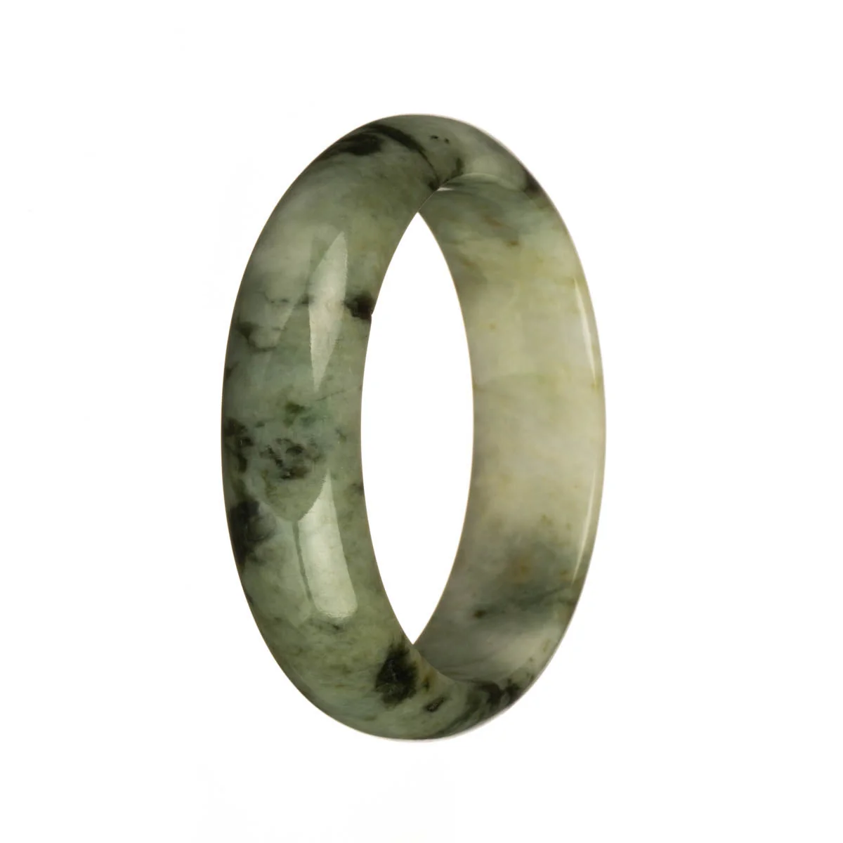 Genuine Natural White with Olive Green Patterns Burmese Jade Bracelet - 55mm Half Moon - Image 3