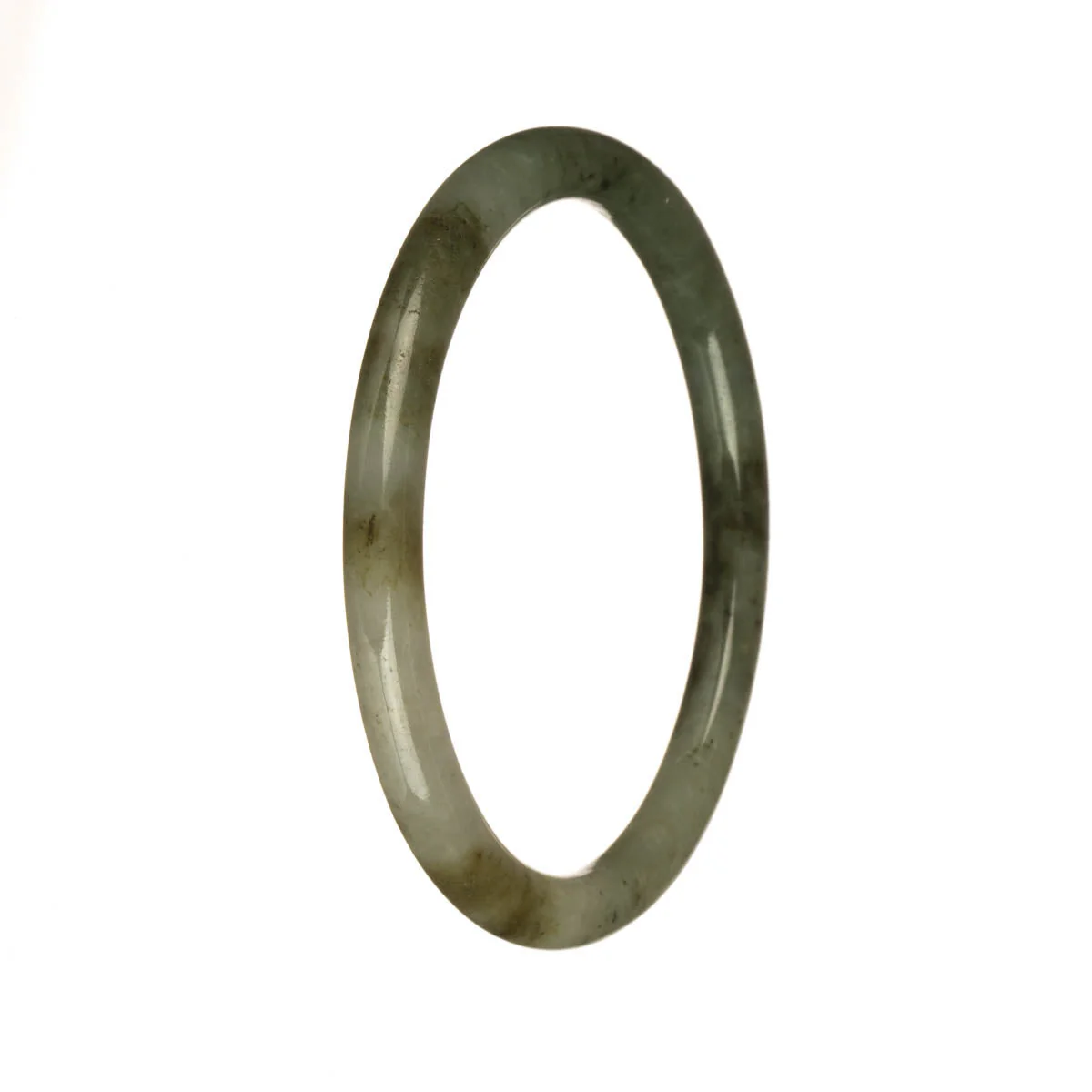 Real Natural Grey and Olive Green with Brown Spots Jade Bracelet - 58mm Petite Round - Image 3