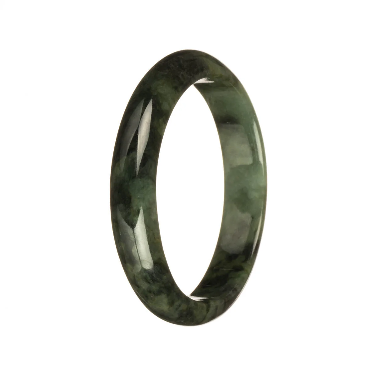 Real Untreated Olive Green with Dark Green Patterns Jadeite Jade Bracelet - 56mm Half Moon - Image 2