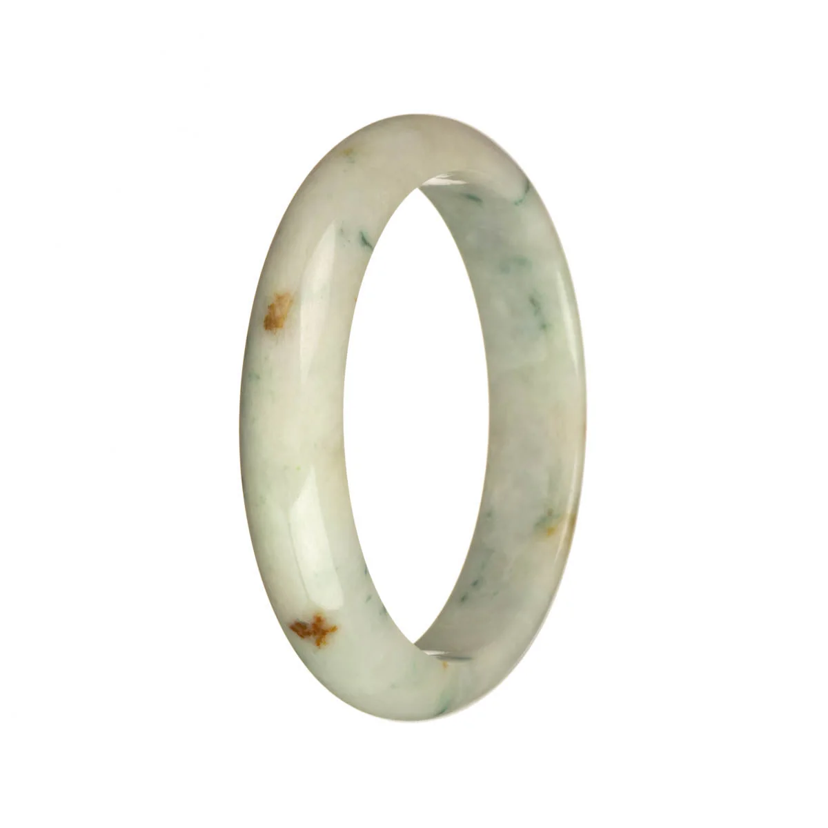 Certified Grade A White with Green and Red Patterns Jade Bracelet - 55mm Half Moon - Image 2