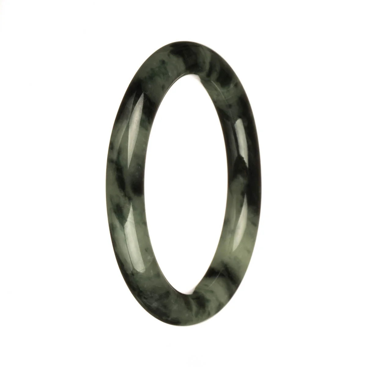 Authentic Natural Pale Green with Deep Green Patterns Traditional Jade Bangle Bracelet - 56mm Petite Round