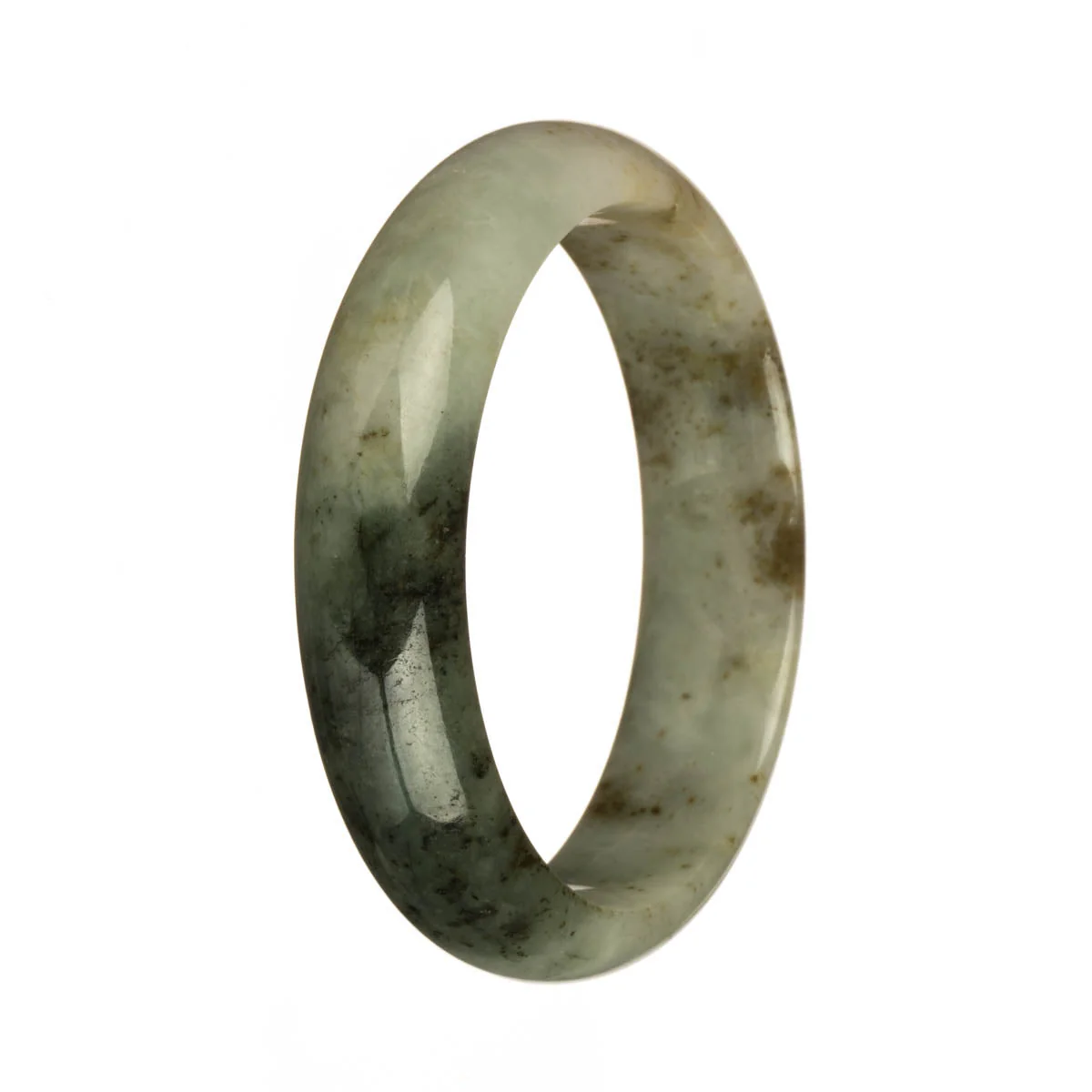 Genuine Grade A White and Grey with Deep Green and Brown Patterns Jadeite Jade Bangle Bracelet - 59mm Half Moon - Image 3