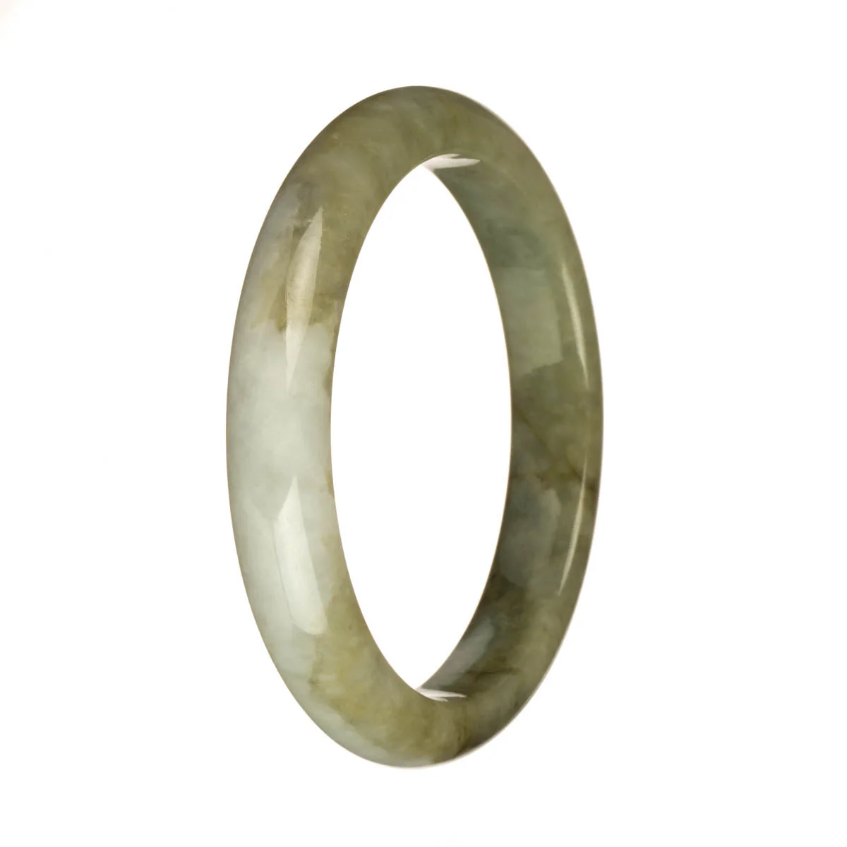 Genuine Grade A Olive Green and Greyish White Burma Jade Bracelet - 60mm Half Moon - Image 2