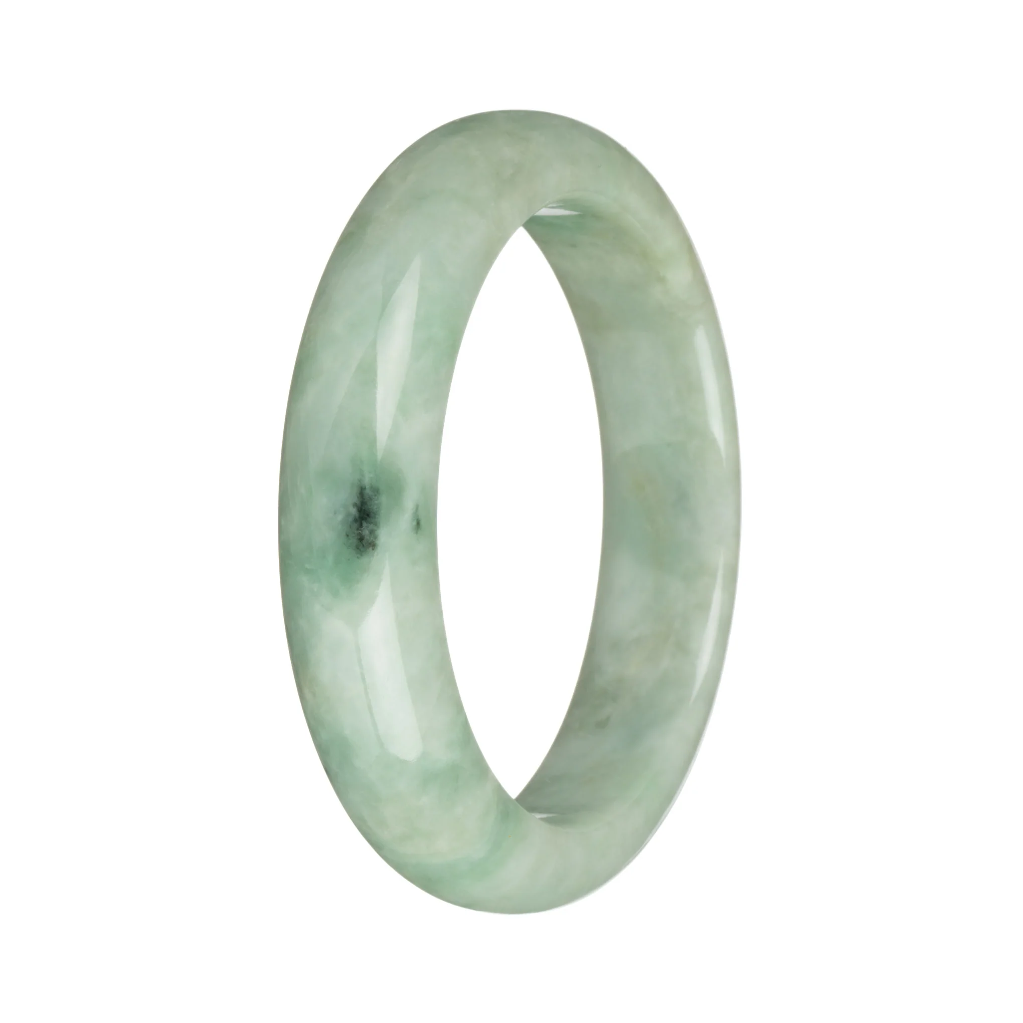 Real Grade A Light Green with Apple Green and Deep Green Patterns Traditional Jade Bracelet - 57mm Half Moon - Image 2