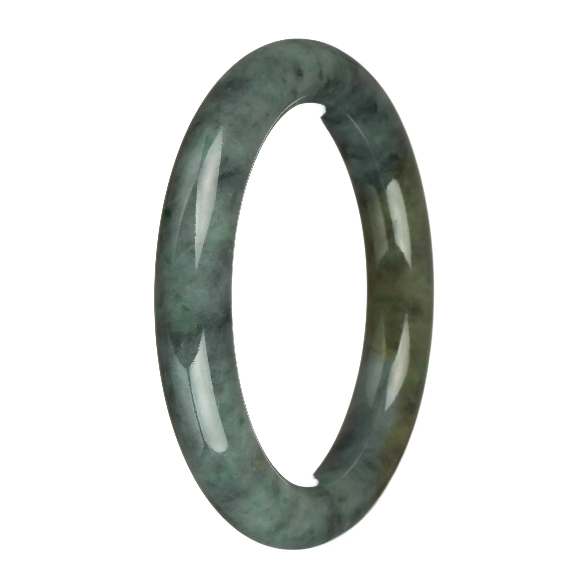 Authentic Grade A Grey with Apple Green, Brown, and Grey Patterns Burma Jade Bangle Bracelet - 61mm Round - Image 3