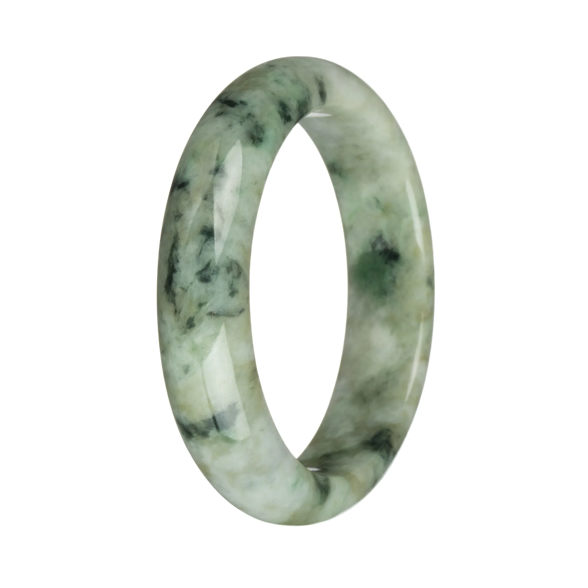 58.1mm Grey with Green Patterns Jade Bangle Bracelet - Image 2