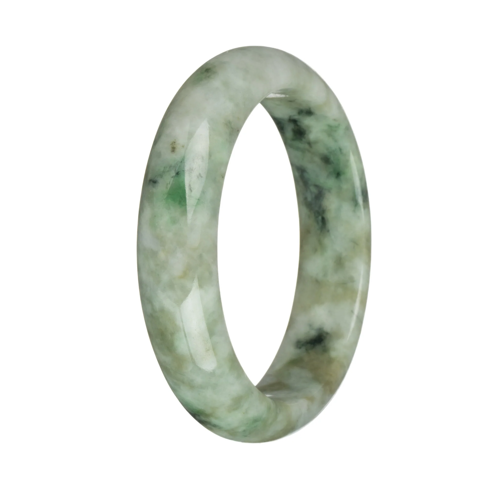58.1mm Grey with Green Patterns Jade Bangle Bracelet - Image 3