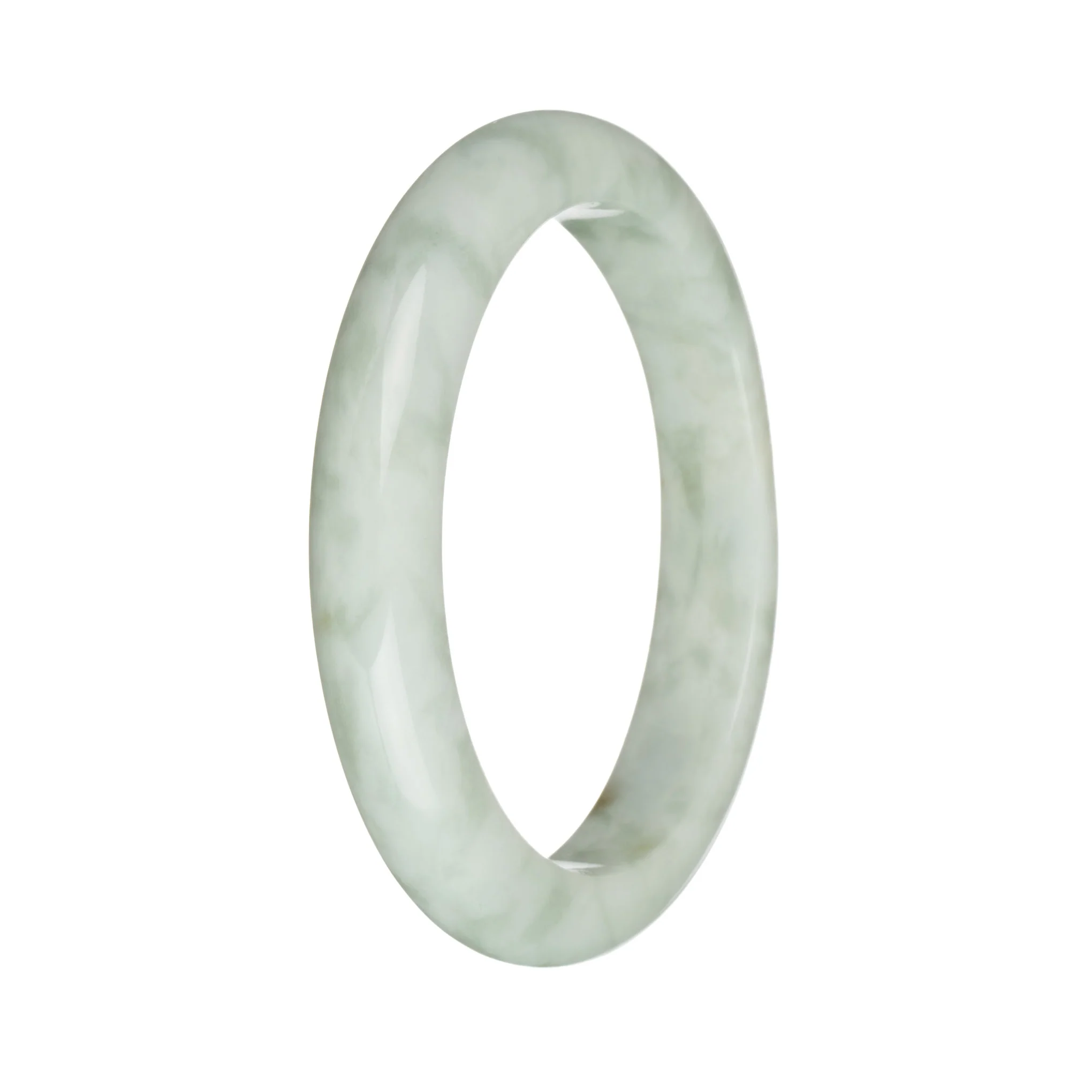 57.1mm White with Light Green Patterns Jade Bangle Bracelet - Image 3