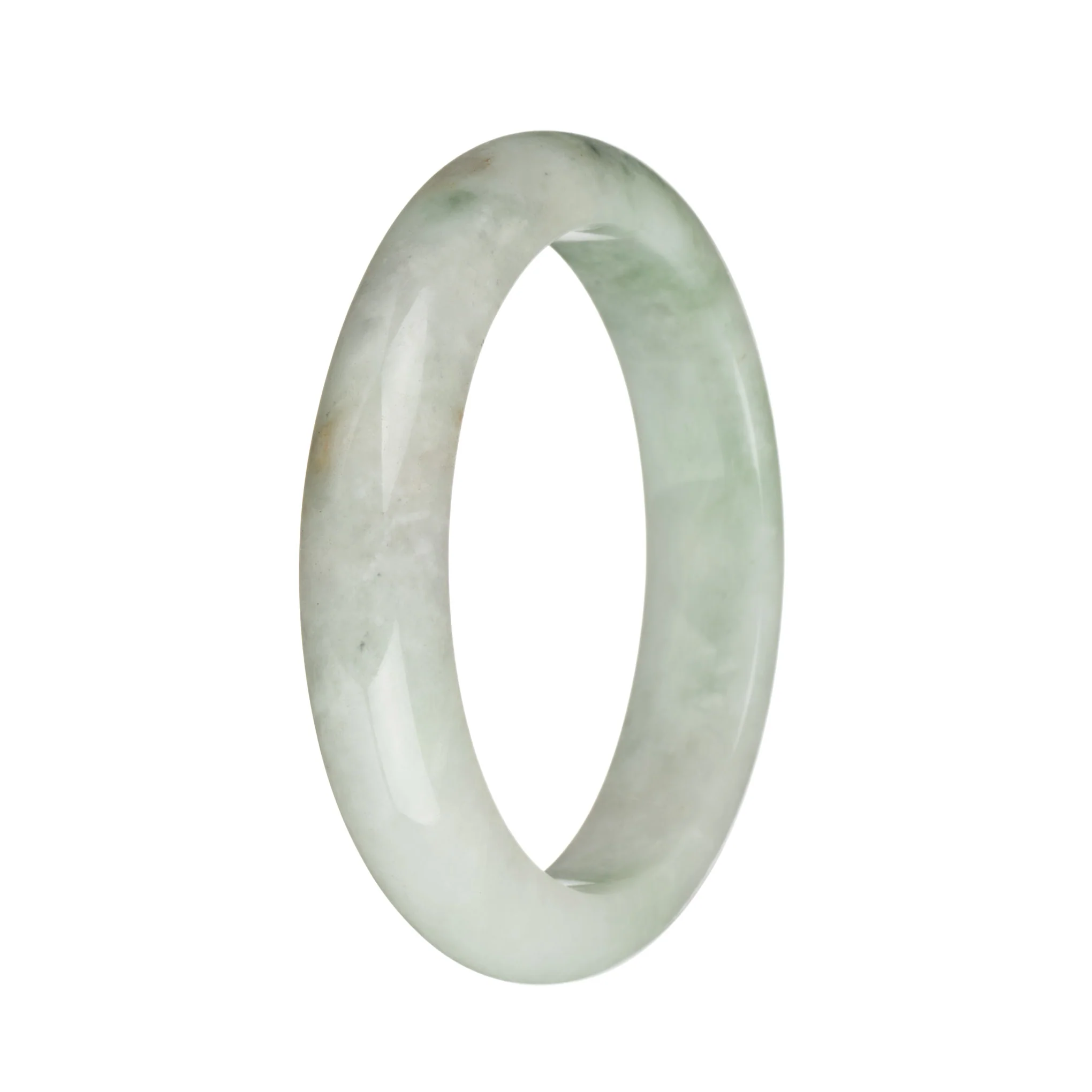 57.2mm Green and Greyish White with Brown Spots Jade Bangle Bracelet - Image 2