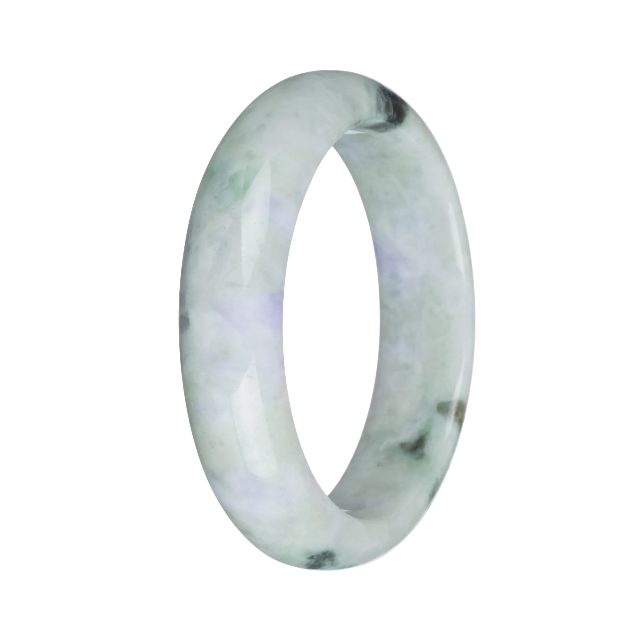 57.8mm Pale Green with Lavender and Olive Green Patterns Jade Bangle Bracelet - Image 2