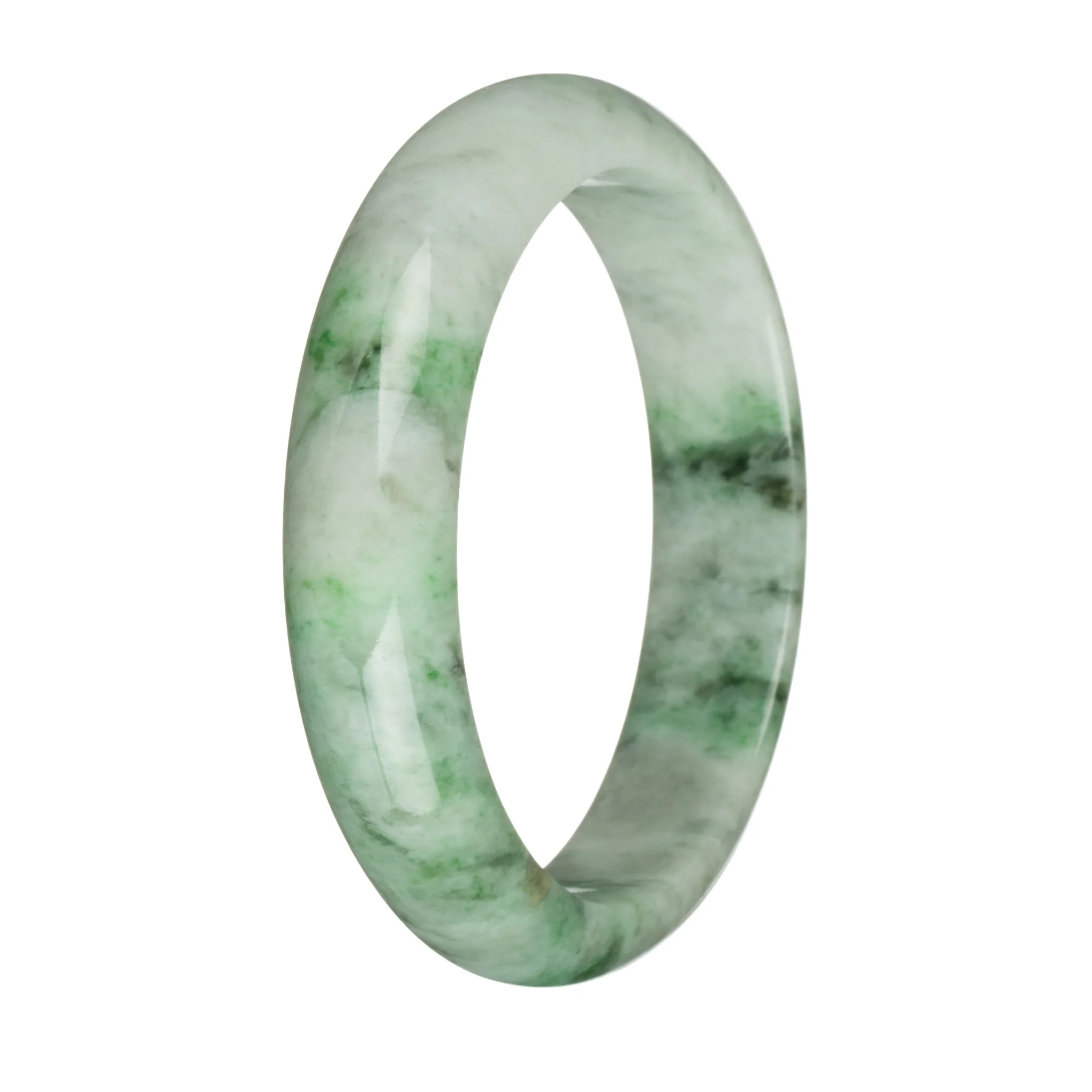 62.6mm Greyish White with Apple Green and Dark Green Patterns Jade Bangle Bracelet - Image 2