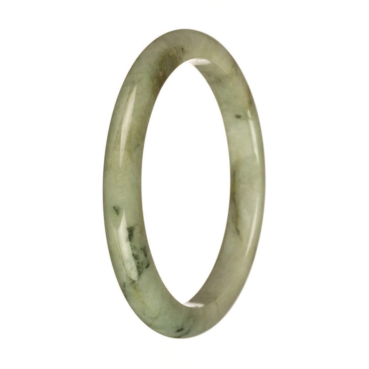 78.2mm Greyish Green with Olive Green and Brown Patterns Jade Bangle Bracelet - Image 2