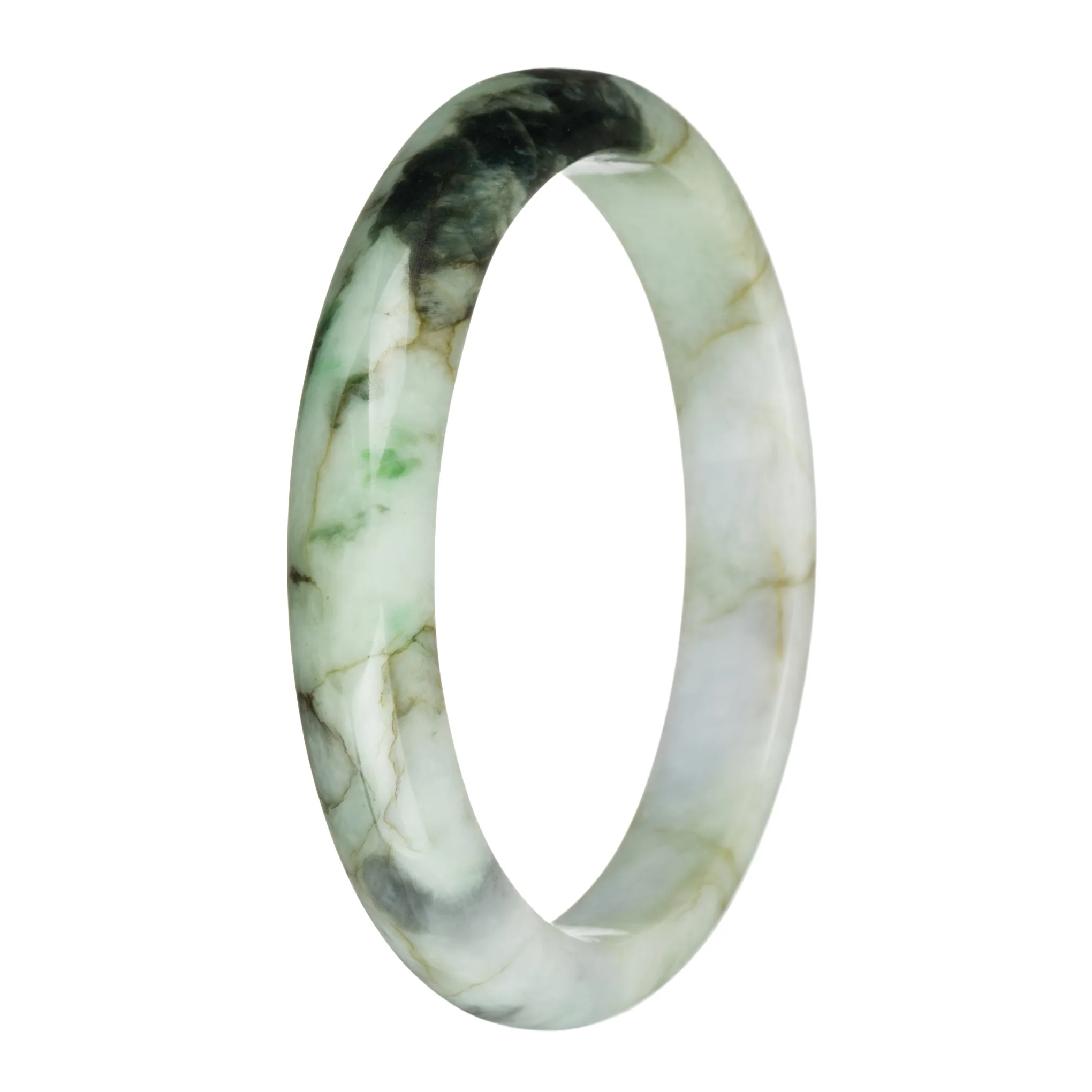 78.5mm Pale Green and Lavender with Brown, Dark green and Apple Green Patterns Jade Bangle Bracelet - Image 2