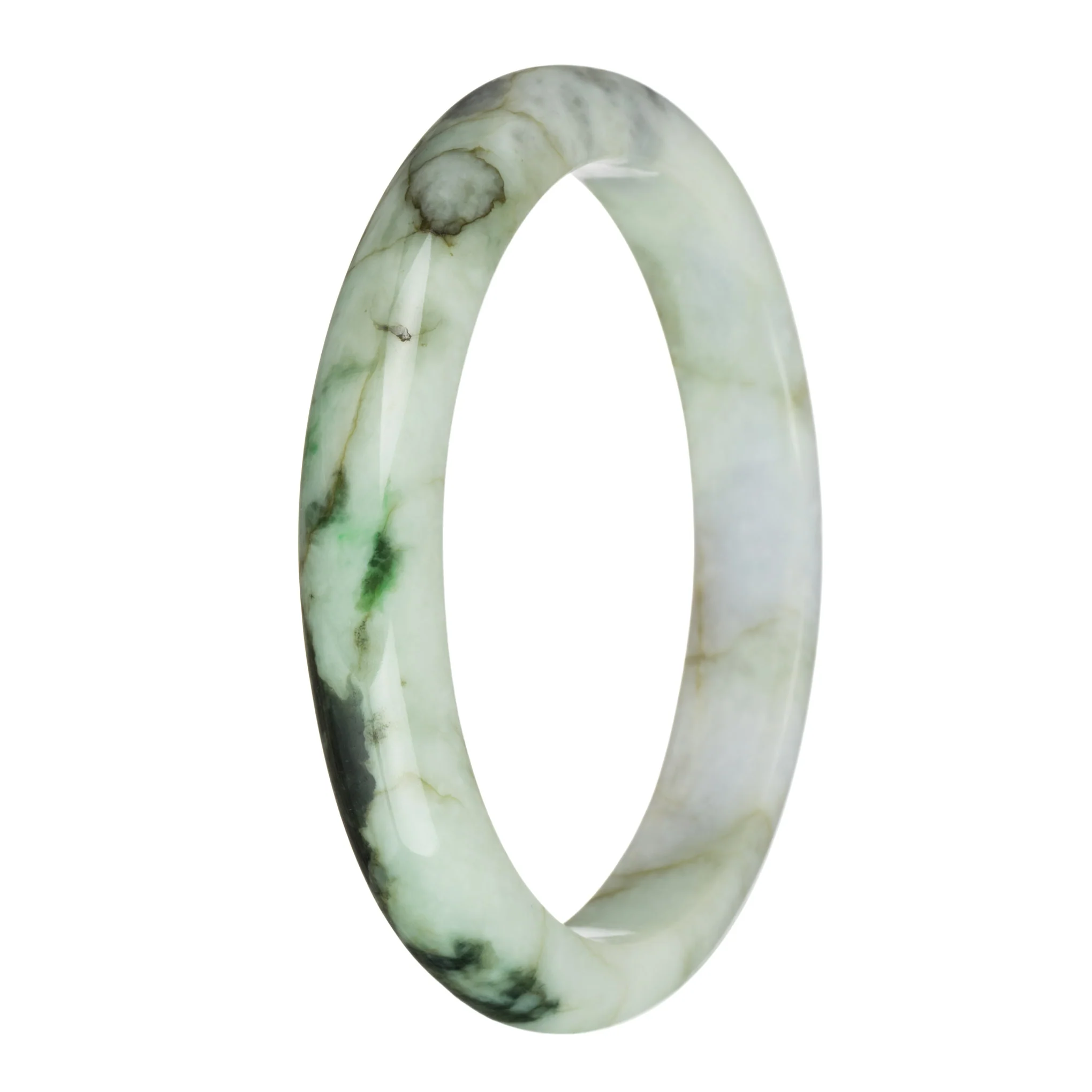 78.5mm Pale Green and Lavender with Brown, Dark green and Apple Green Patterns Jade Bangle Bracelet - Image 3