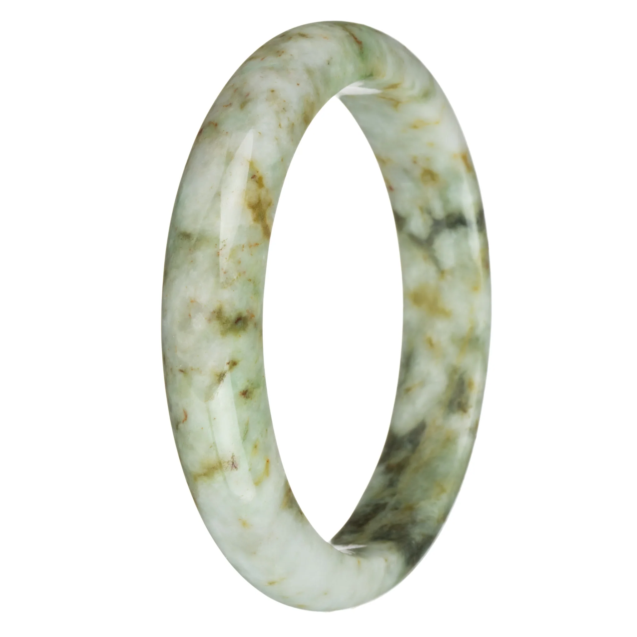 78.3mm Grey with Olive Green, Light Green, and Brown Patterns Jade Bangle Bracelet - Image 2