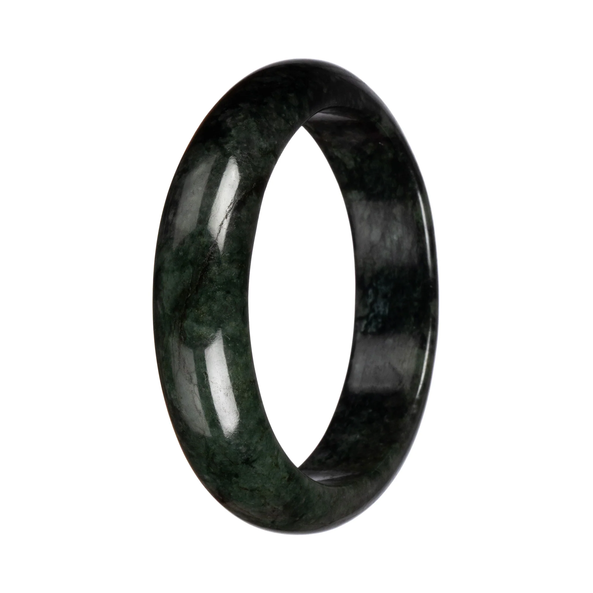 Authentic Dark Green and Black Jade Bangle Bracelet - 67mm Half Moon - Image 2