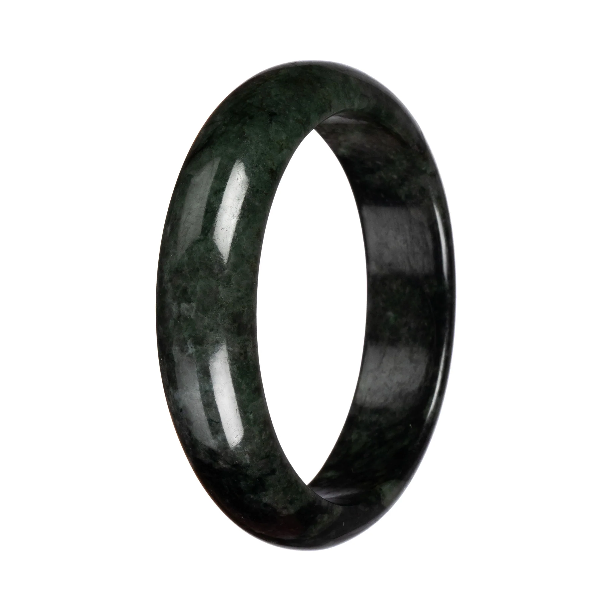 Authentic Dark Green and Black Jade Bangle Bracelet - 67mm Half Moon - Image 3