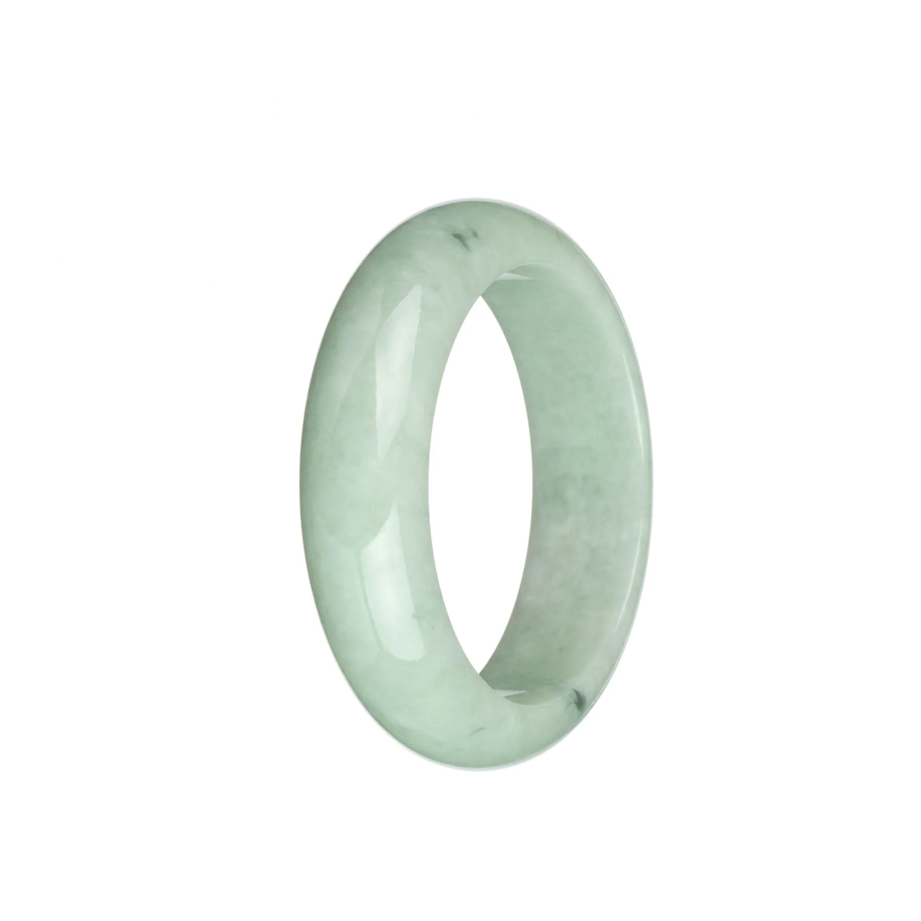 Authentic Grade A Light Green with Dark Green Spots Burmese Jade Bangle - 54mm Half Moon - Image 2
