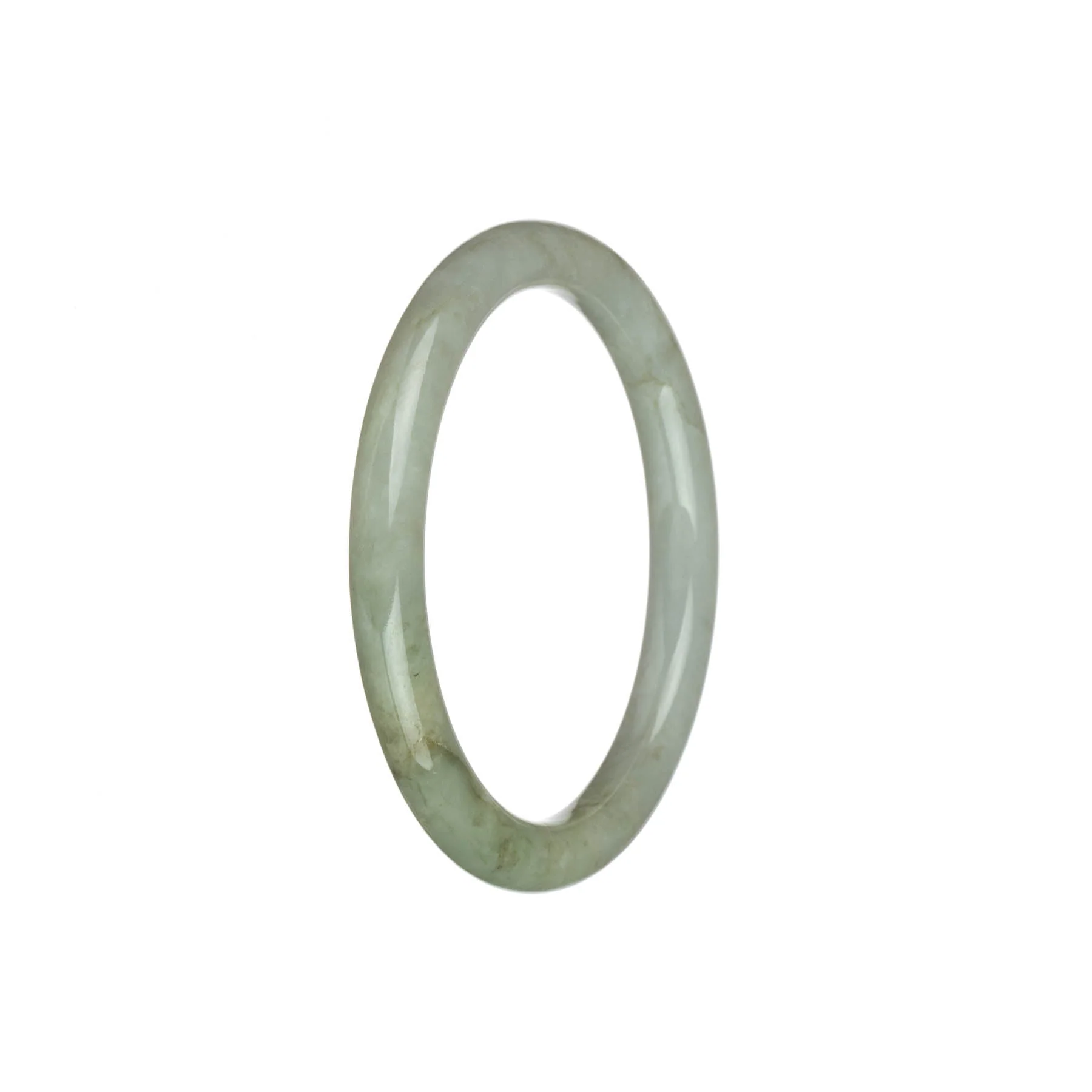 Authentic Grade A Pale Green with White Burma Jade Bangle - 56mm Petite Round - Image 3