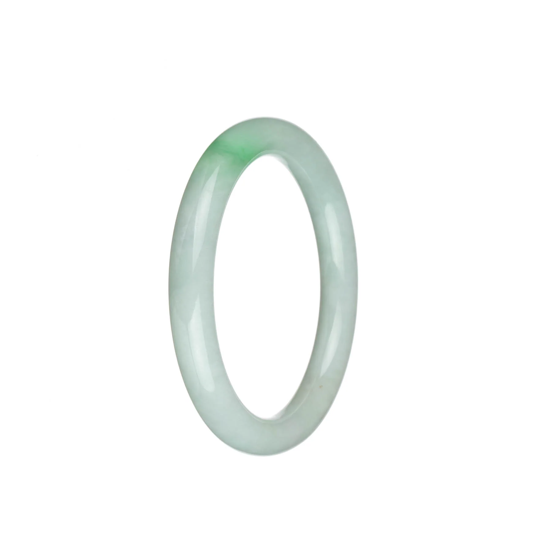 Authentic Grade A White with Apple Green Jade Bangle - 54mm Petite Round - Image 2