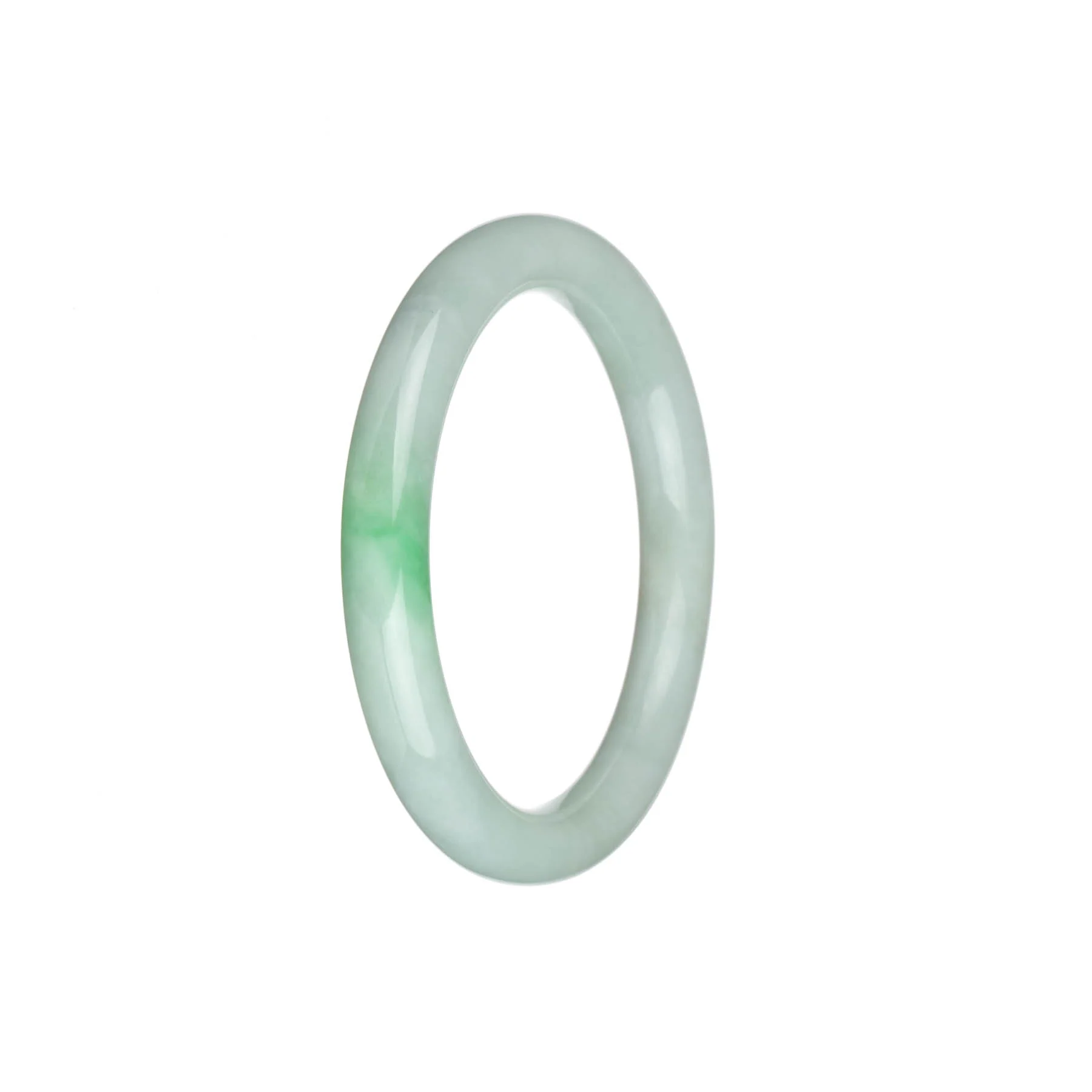 Authentic Grade A White with Apple Green Jade Bangle - 54mm Petite Round - Image 3