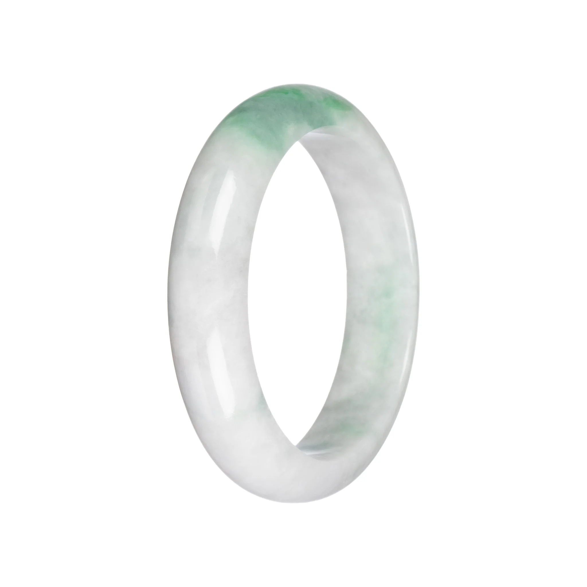 Authentic Grade A White with Apple Green Patterns Burmese Jade Bangle Bracelet - 58mm Half Moon - Image 3