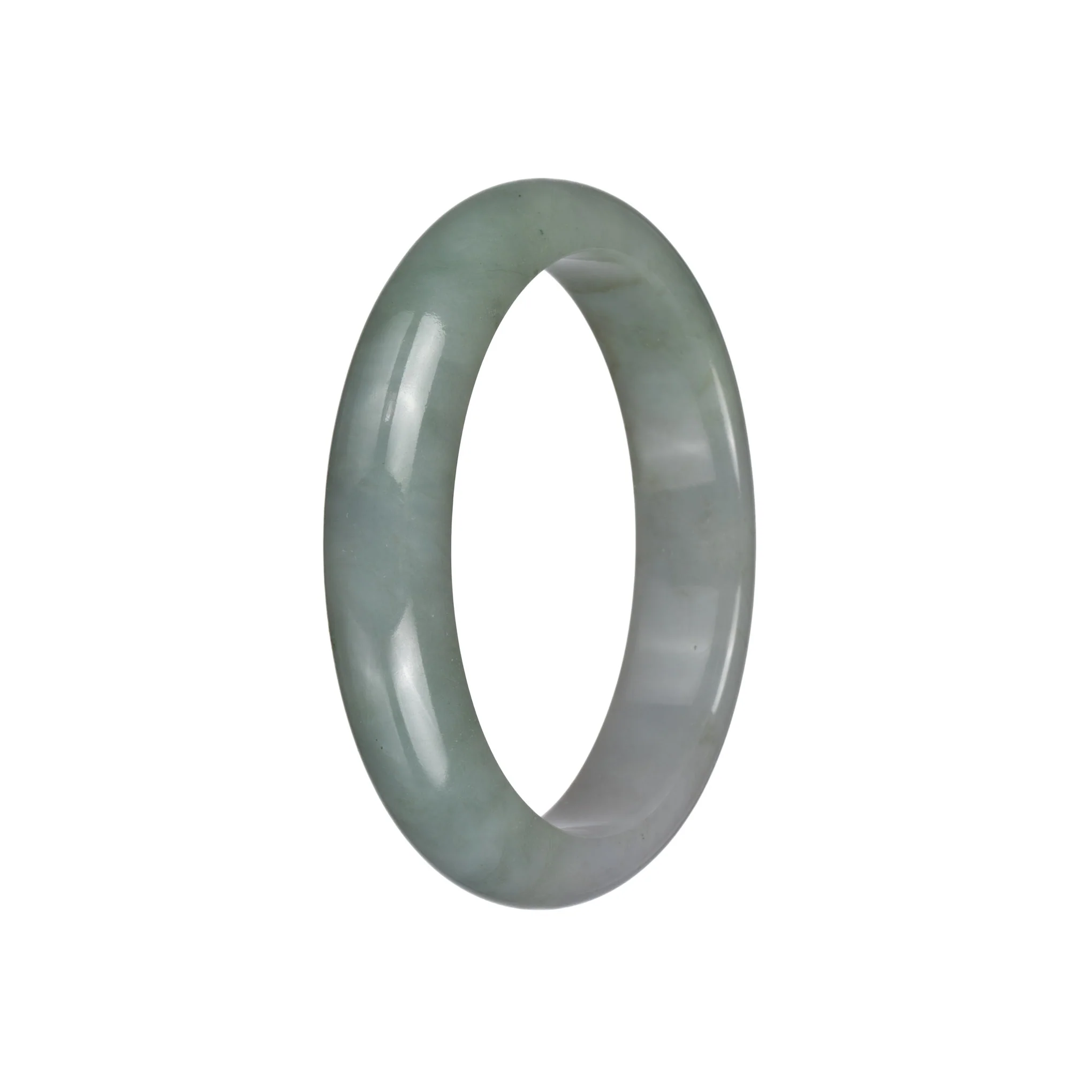 Authentic Grade A White with Green Jade Bangle Bracelet - 59mm Half Moon - Image 3