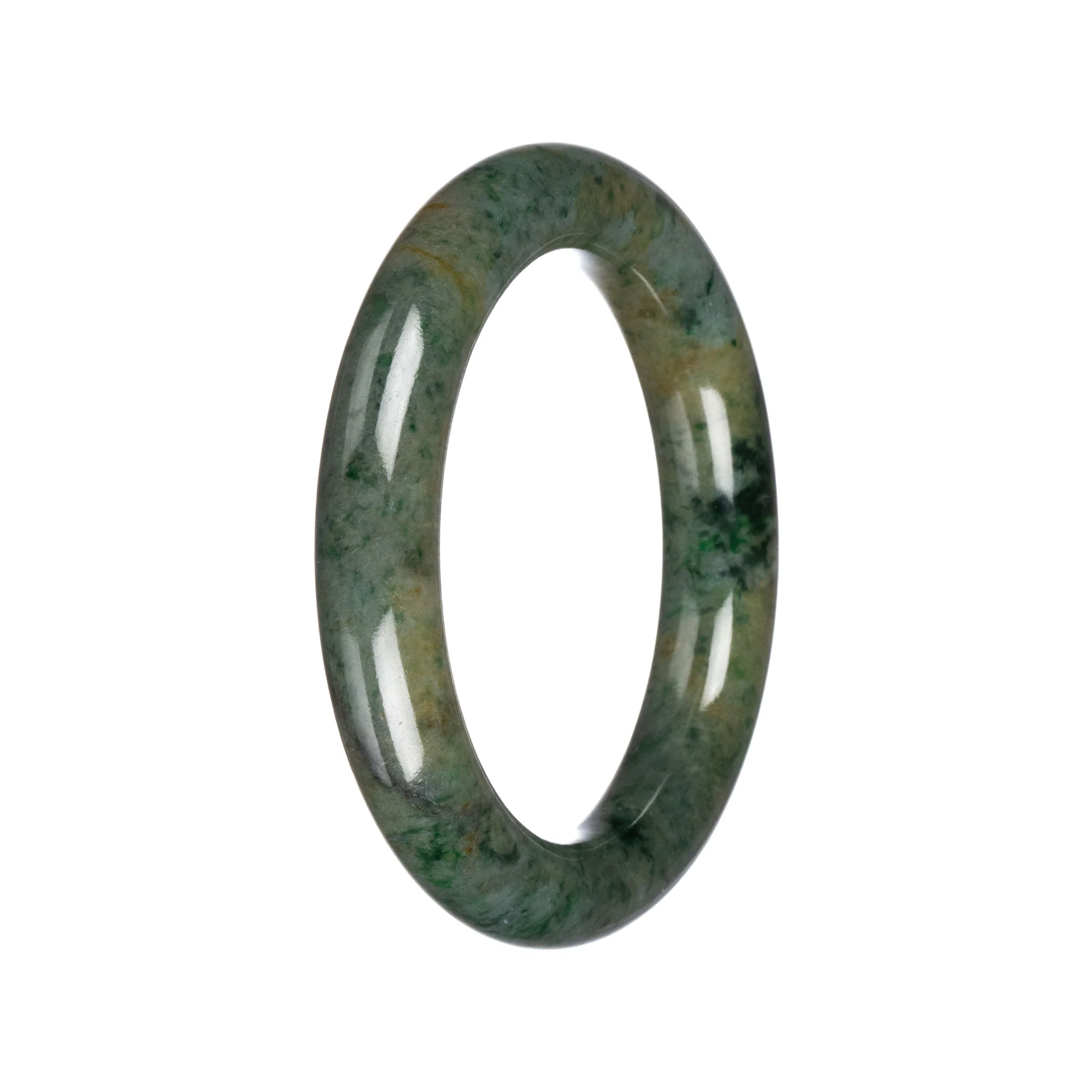 Authentic Grey with Green Pattern Jadeite Bangle - 57mm Round - Image 3