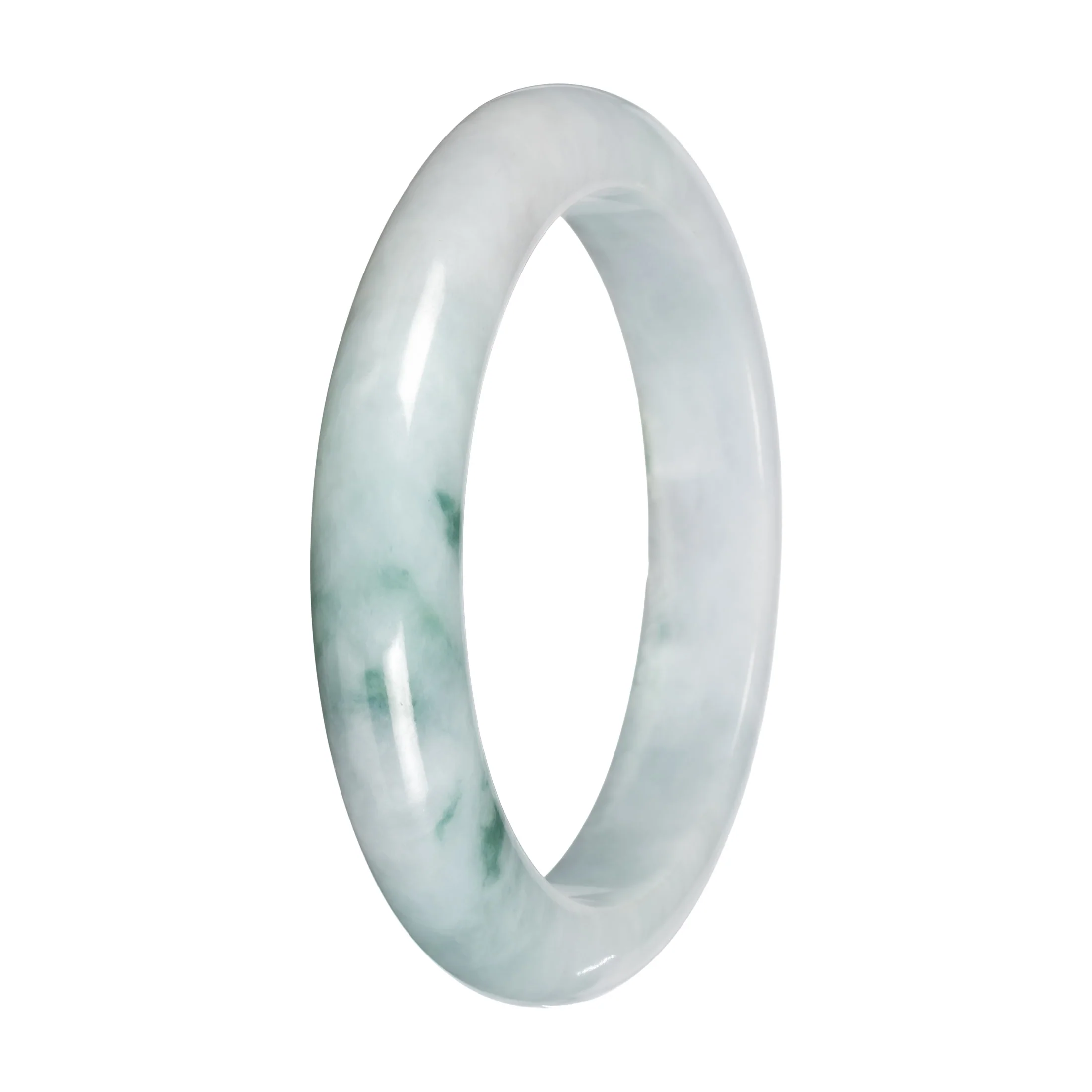 Authentic Light Green with Dark Green Patches Traditional Jade Bangle - 57mm Half Moon - Image 4