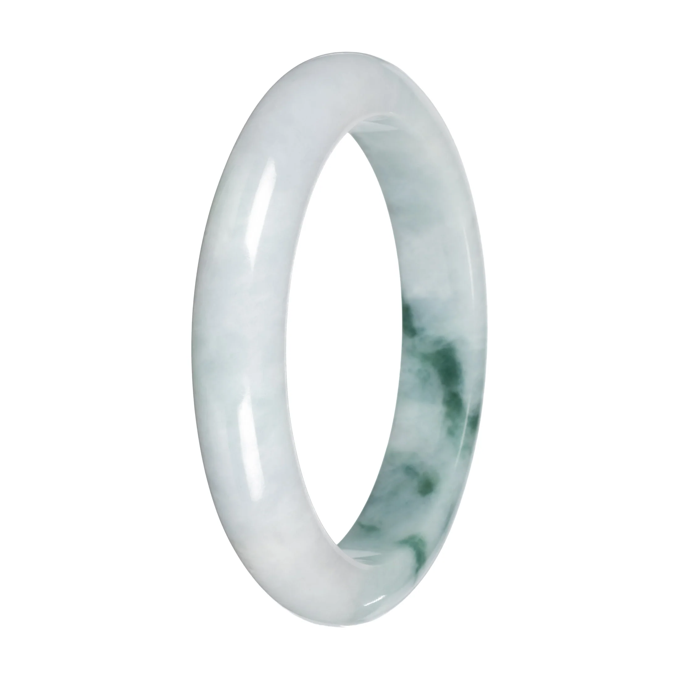 Authentic Light Green with Dark Green Patches Traditional Jade Bangle - 57mm Half Moon - Image 5
