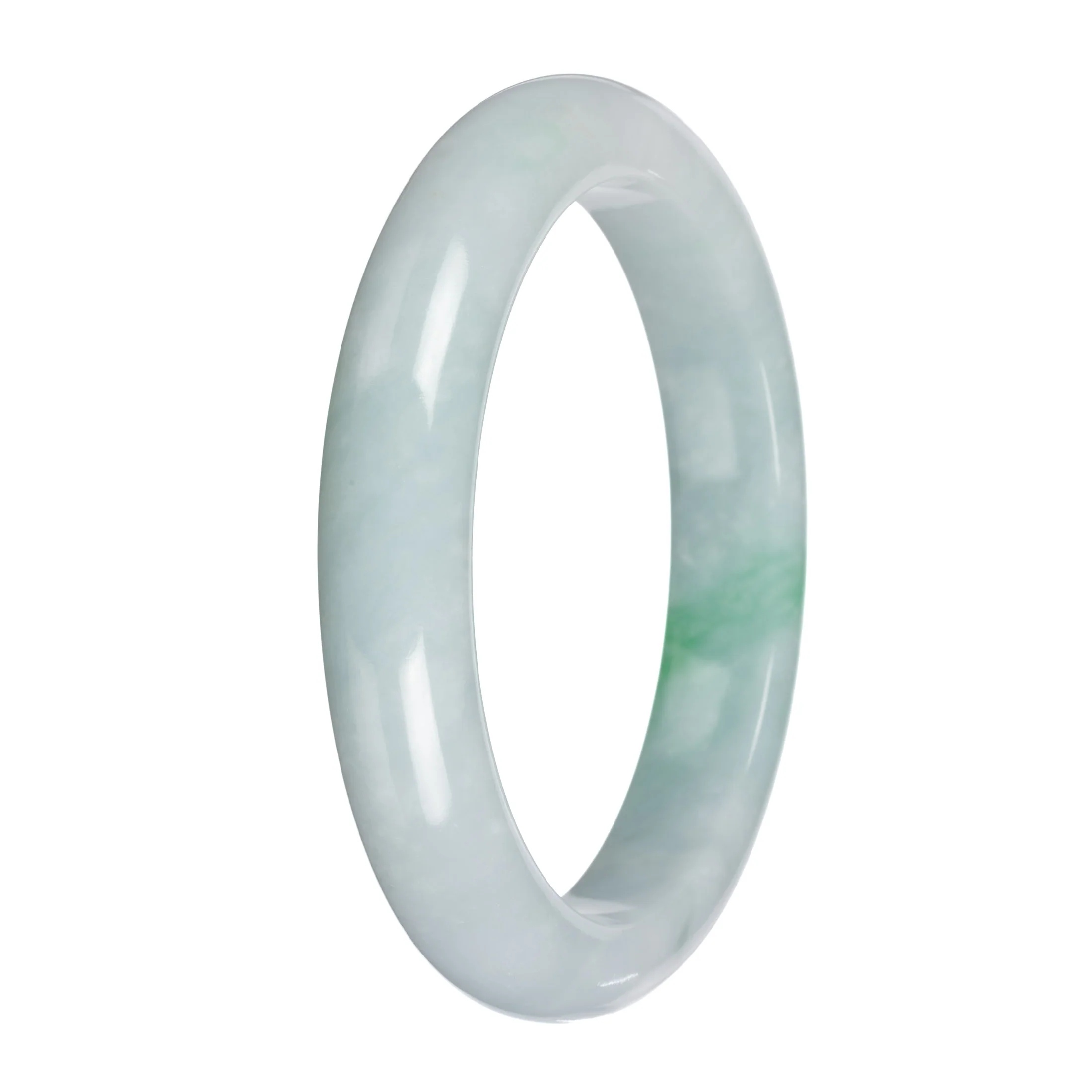 Authentic Pale Green with Emerald Green Burma Jade Bangle - 63mm Half Moon - Image 3