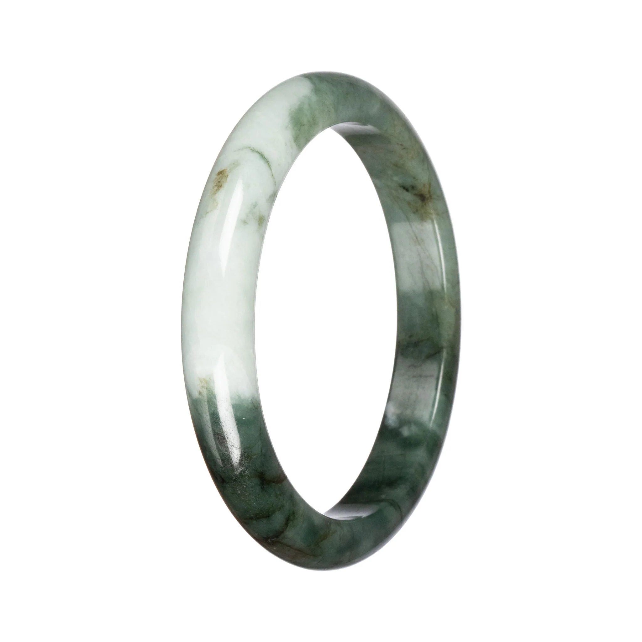 Authentic Pale Green with Green Burma Jade Bangle - 68mm Half Moon - Image 2