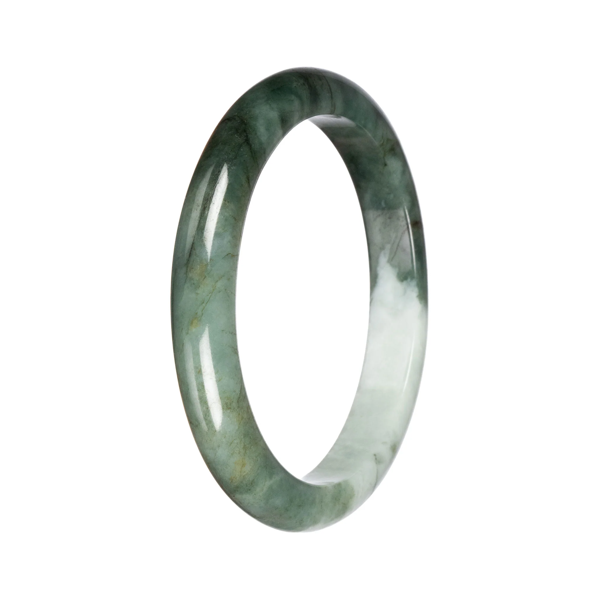 Authentic Pale Green with Green Burma Jade Bangle - 68mm Half Moon - Image 3