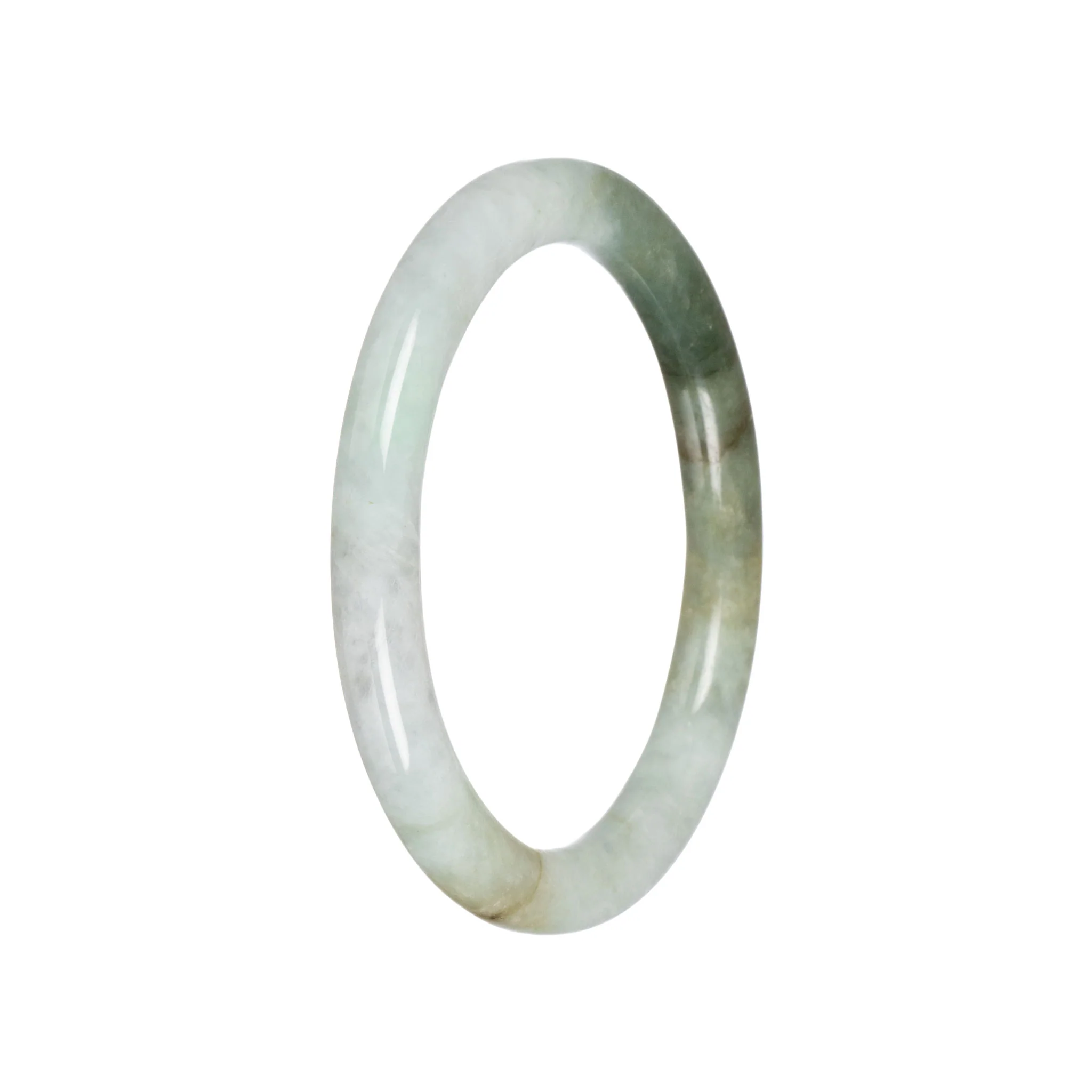 Authentic Pale Green with Green Burmese Jade Bangle - 59mm Petite Round - Image 3