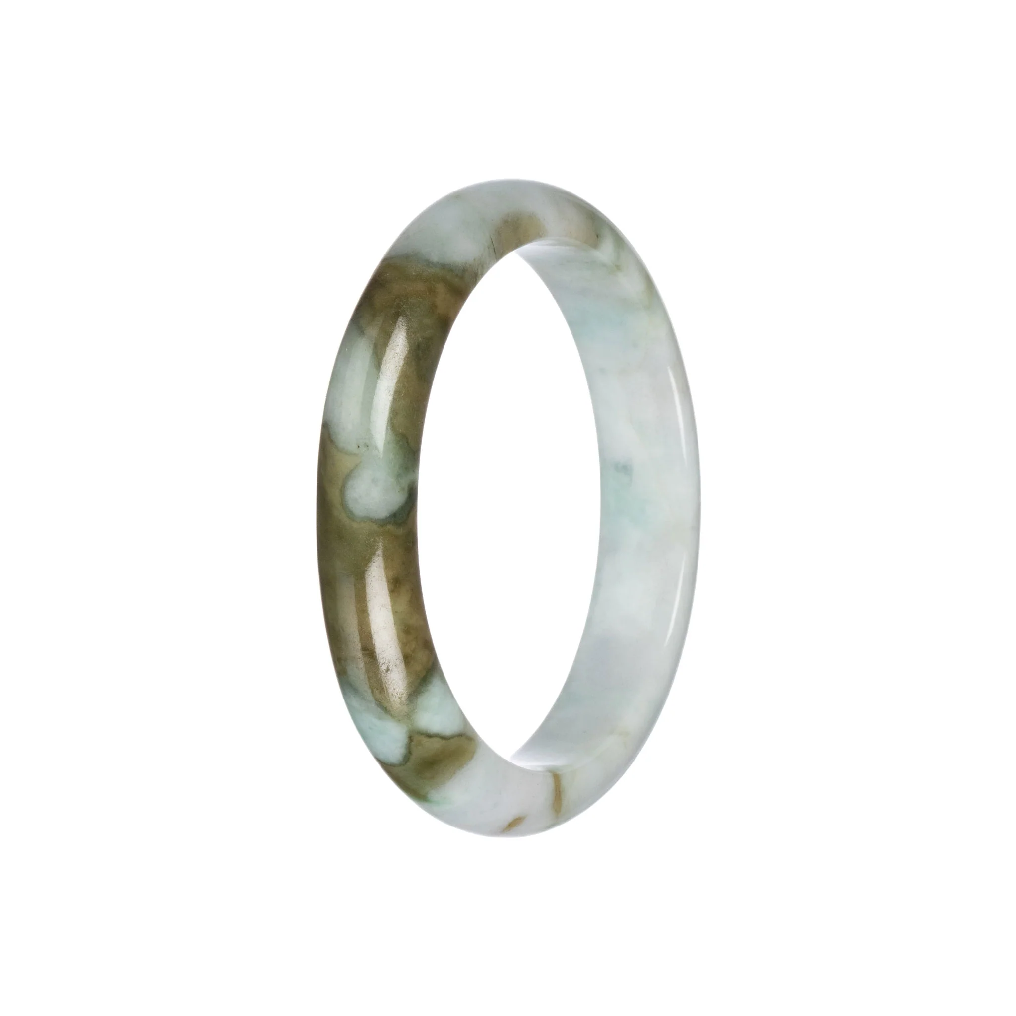 Authentic Pale Green with Olive Green Burmese Jade Bangle - 55mm Half Moon - Image 3