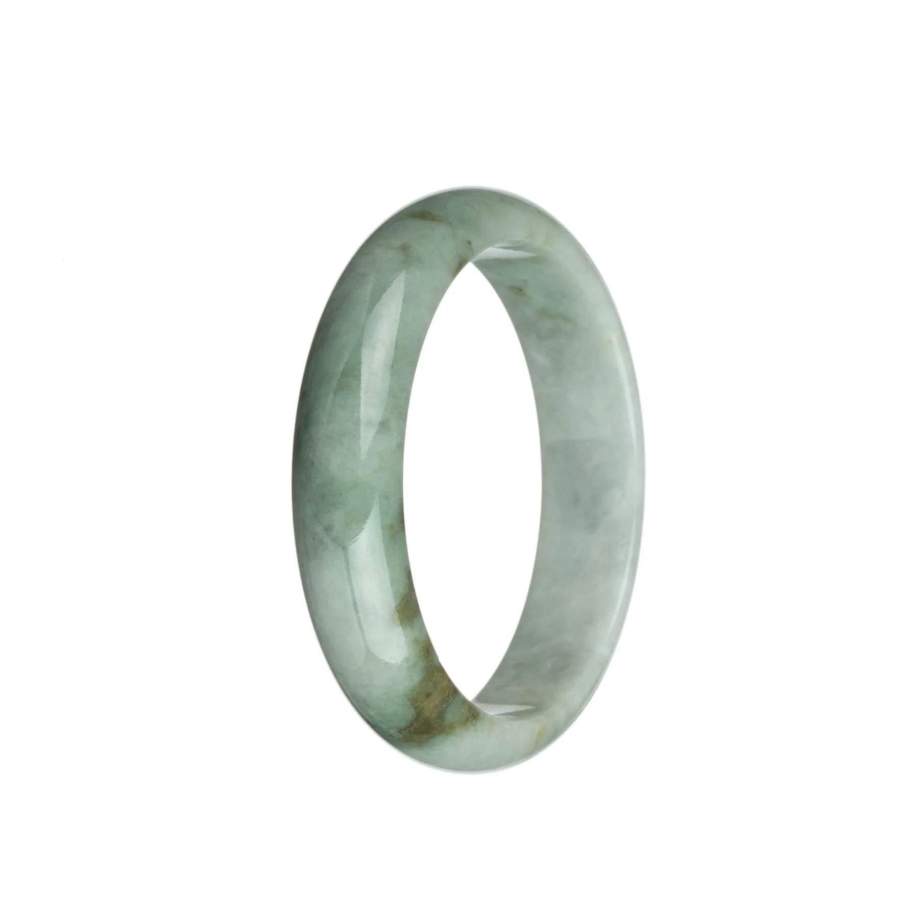 Authentic Type A Light Grey andf Light Greenwith Brown Partterns Traditional Jade Bangle Bracelet - 59mm Half Moon