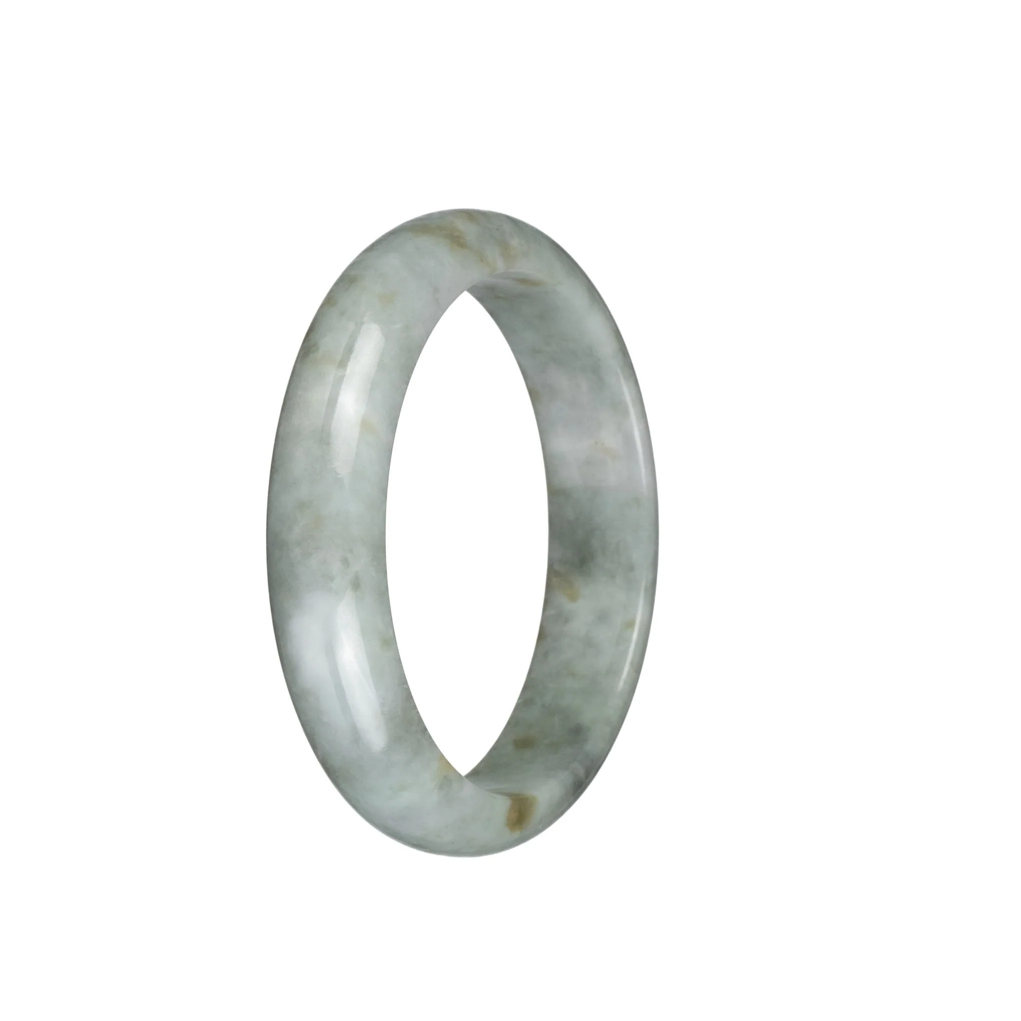 Authentic Type A Light Grey with Light Brown Patches Traditional Jade Bangle Bracelet - 55mm Half Moon - Image 2