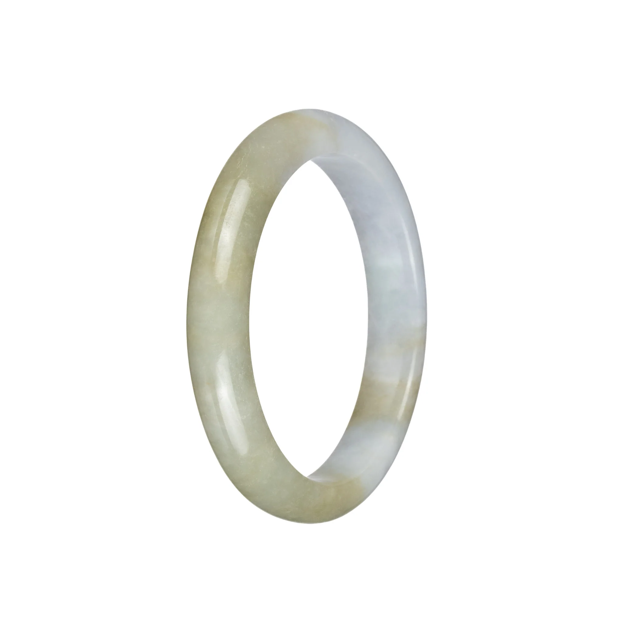 Authentic Type A White and Pale Brown Traditional Jade Bangle - 57mm Semi Round - Image 2