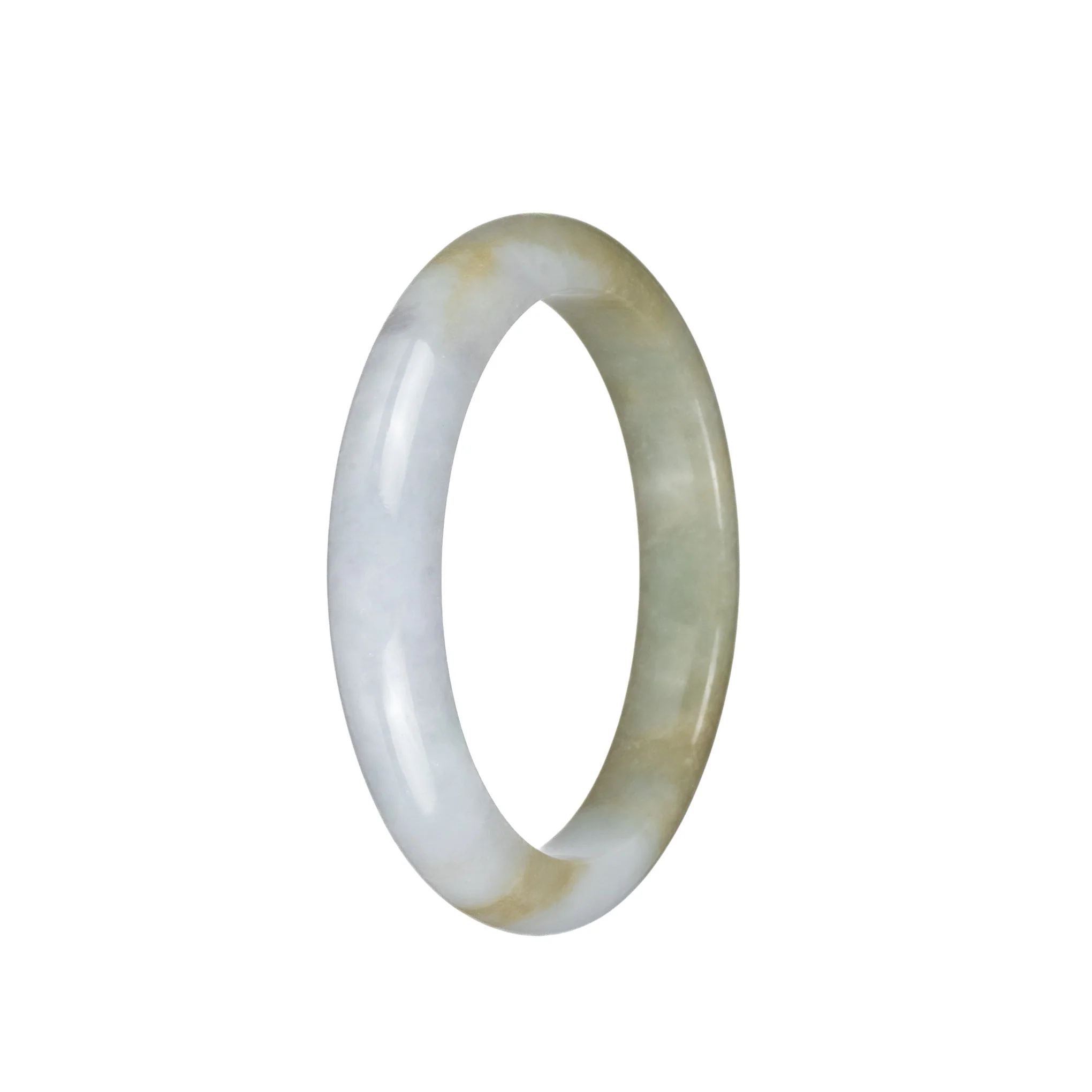 Authentic Type A White and Pale Brown Traditional Jade Bangle - 57mm Semi Round - Image 3