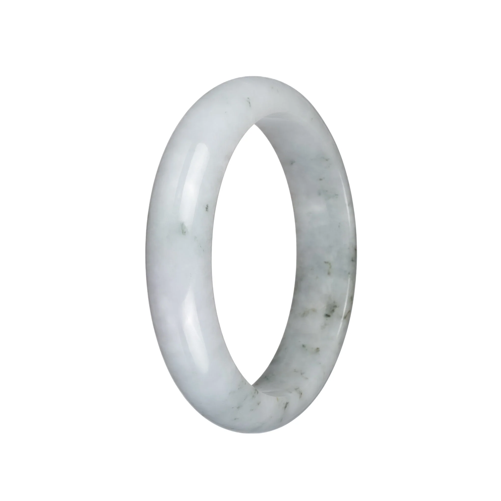 Authentic Type A White with Deep Green Specks Jadeite Bangle Bracelet - 62mm Half Moon - Image 3