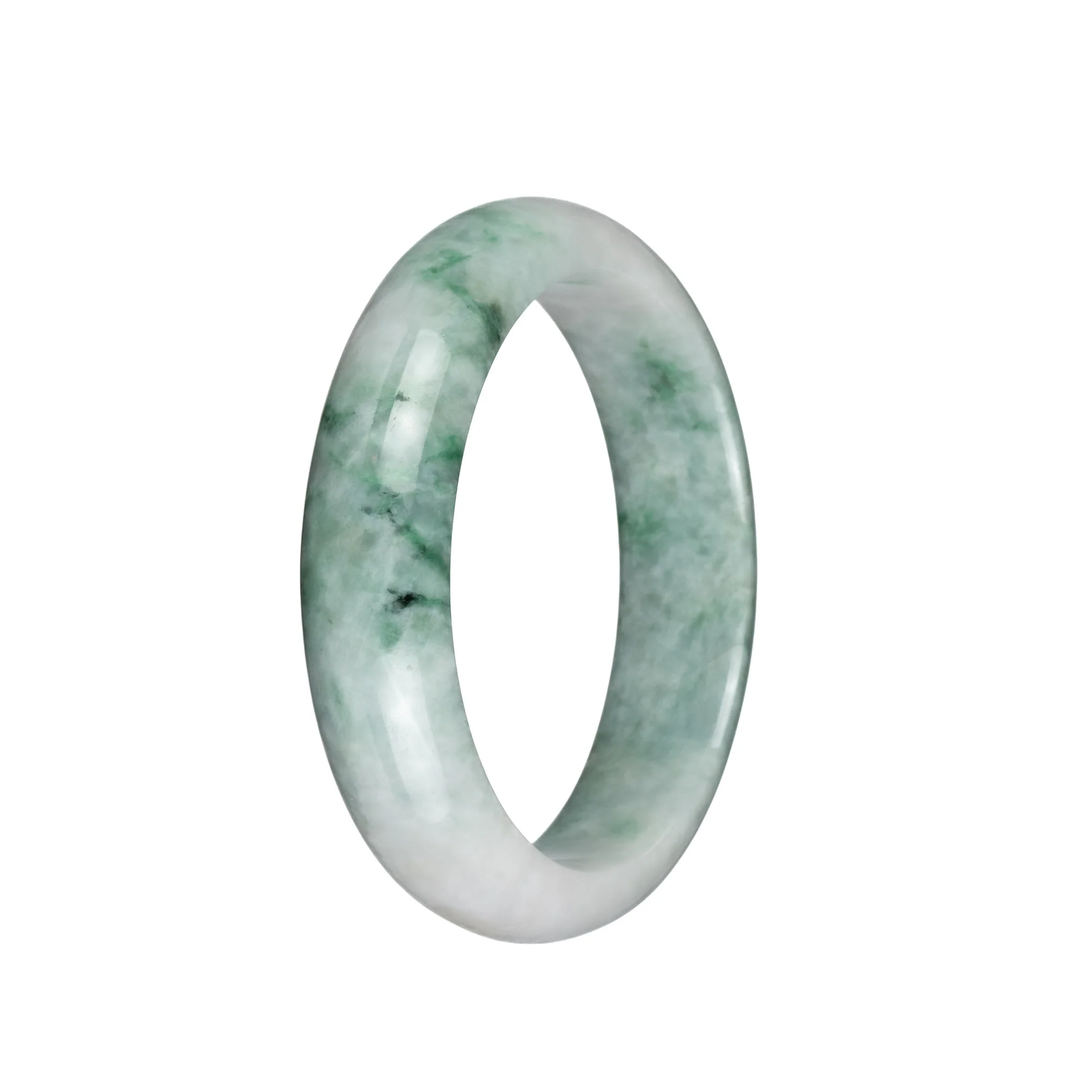Authentic Untreated White and Green with Apple Green Patterns Jade Bangle Bracelet - 58mm Half Moon - Image 2