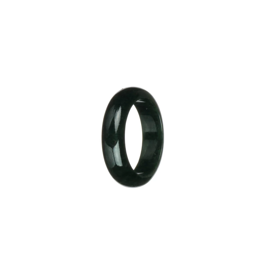 Certified Black with Deep Green Burma Jade Ring - US 9 - Image 3