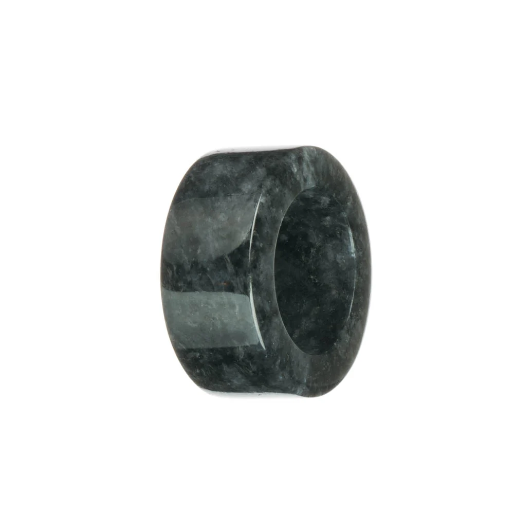 Real Black with Grey Jadeite Jade Ring  - US 10.5 - Image 2