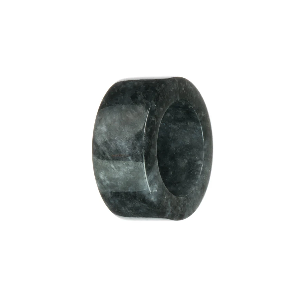 Real Black with Grey Jadeite Jade Ring  - US 10.5 - Image 3