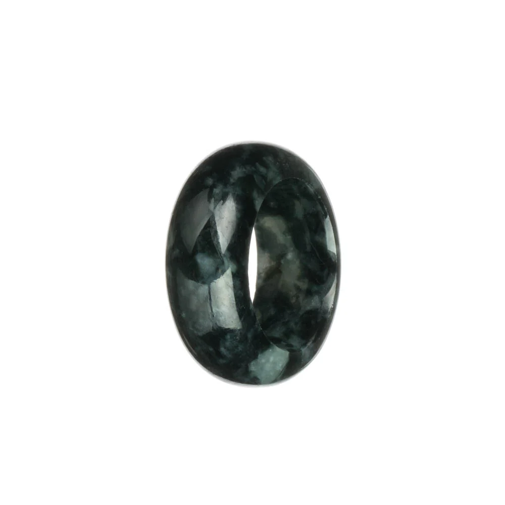 Authentic Black with Grey Burma Jade Ring  - US 11 - Image 2